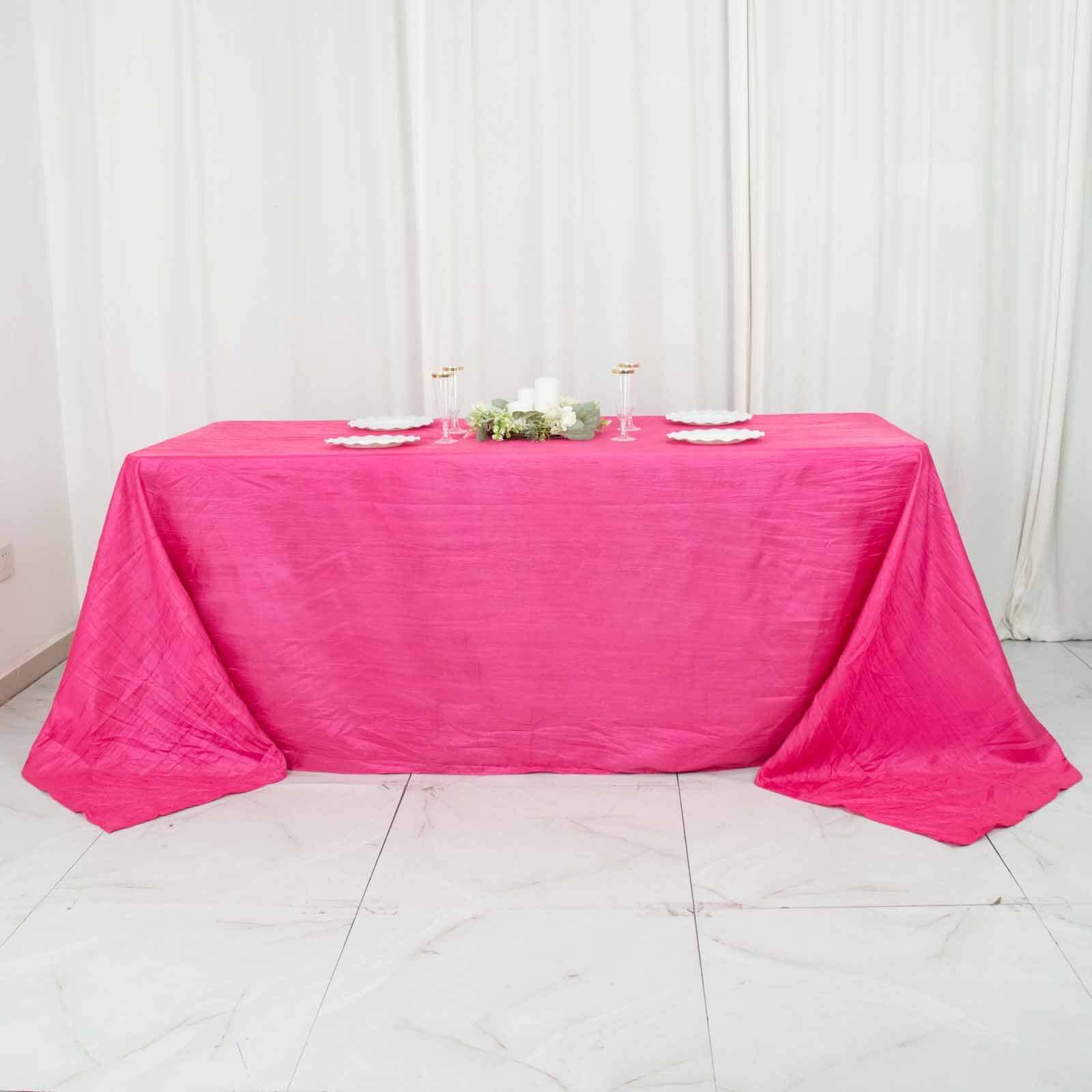 Taffeta 90x132 Rectangle Tablecloth Fuchsia - Seamless Accordion Crinkle Table Cover