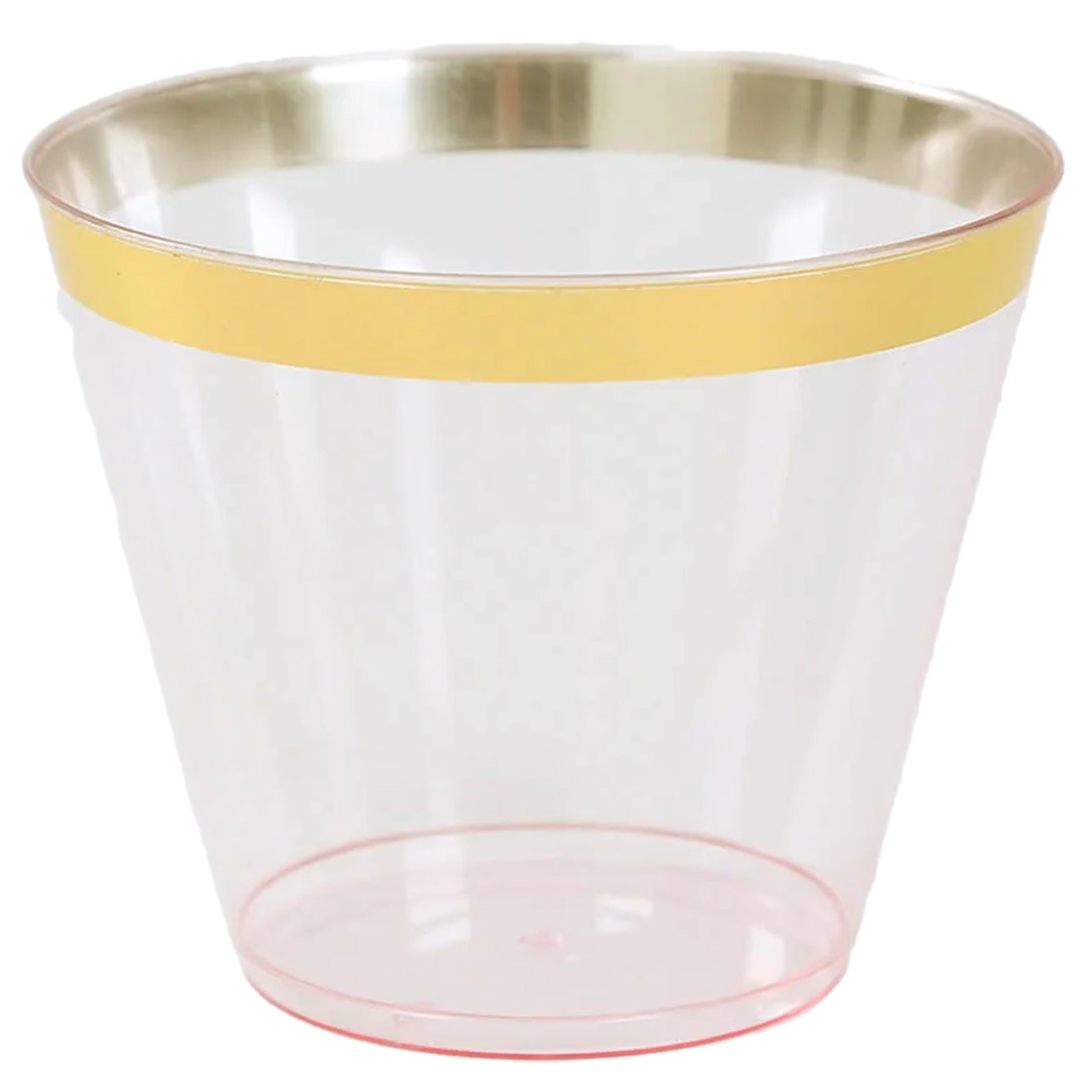 25-Pack Plastic Party Cups Transparent Blush Crystal with Gold Rim - Stylish Short Disposable Glasses 9oz