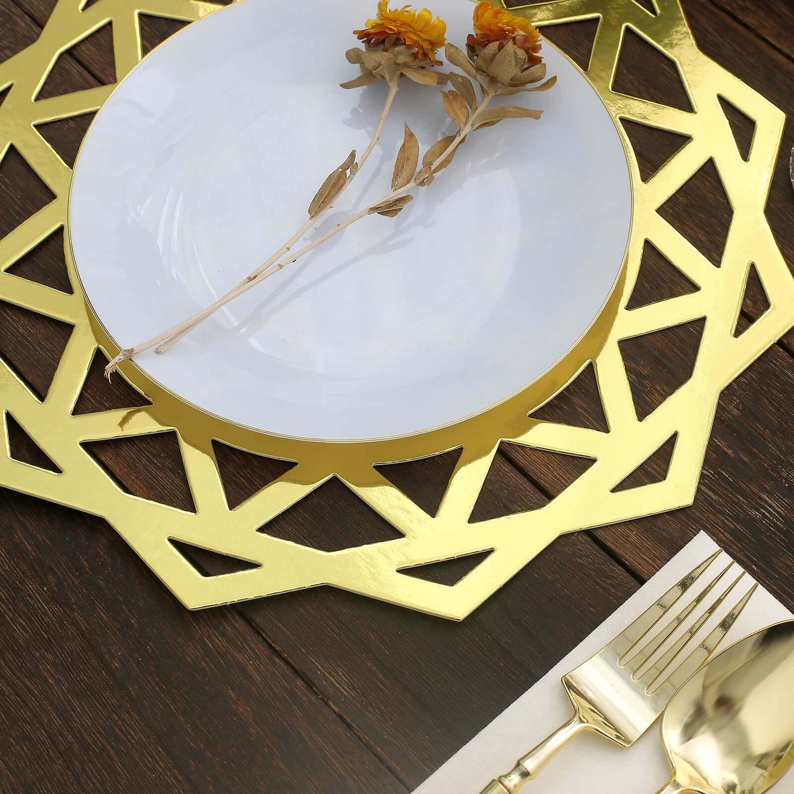 6-Pack Disposable Table Placemats in Metallic Gold Laser Cut Geometric Star Design - 700GSM Cardboard Placemats for Glamorous Table Settings 13