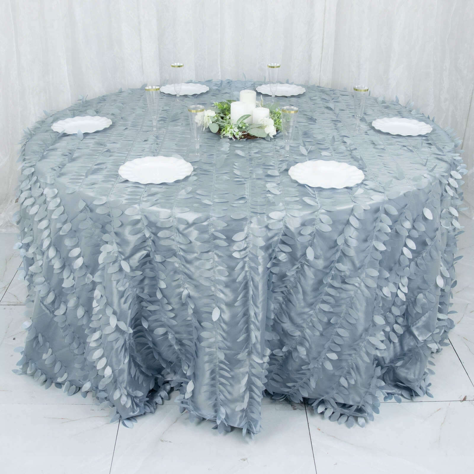 Taffeta 132 Round Tablecloth Dusty Blue | 3D Leaf Petal Design Seamless Table Cover