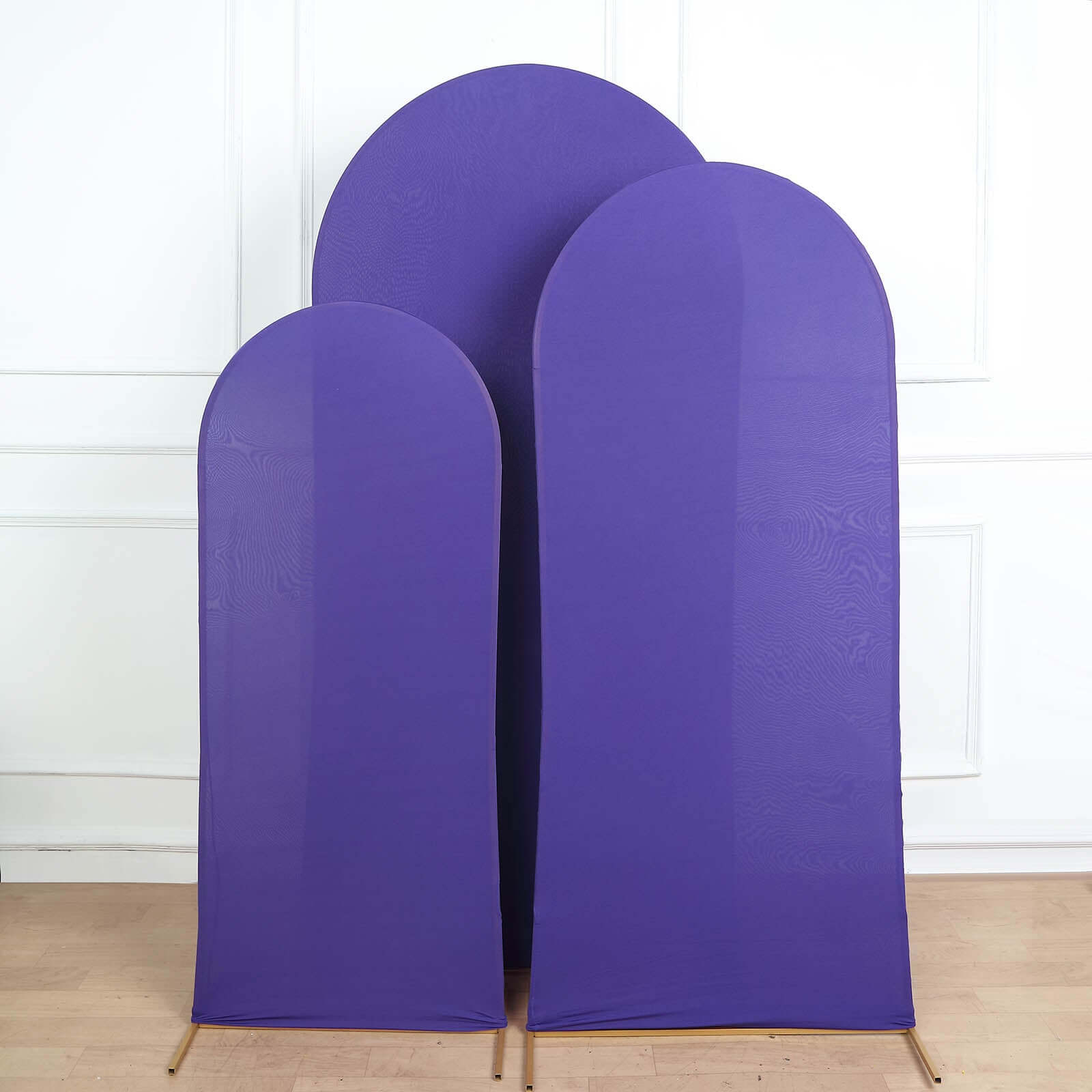 Set of 3 Matte Purple Spandex Fitted Chiara Backdrop Stand Cover For Round Top Wedding Arch - 5ft, 6ft, 7ft