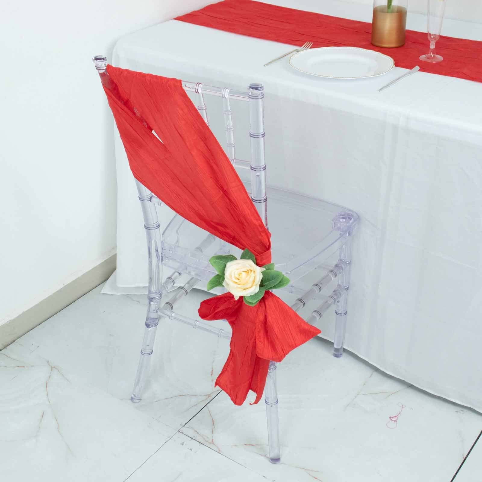 5 Pack Taffeta 6x106 Chair Sashes Red Accordion Crinkle Texture - Stylish Decor for Weddings & Gatherings