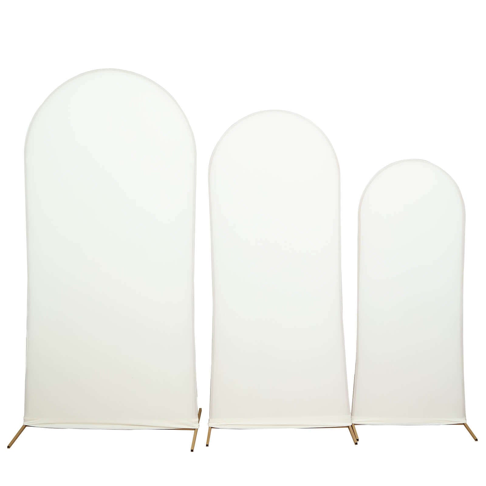 Set of 3 Matte Ivory Spandex Fitted Chiara Backdrop Stand Cover For Round Top Wedding Arch - 5ft, 6ft, 7ft