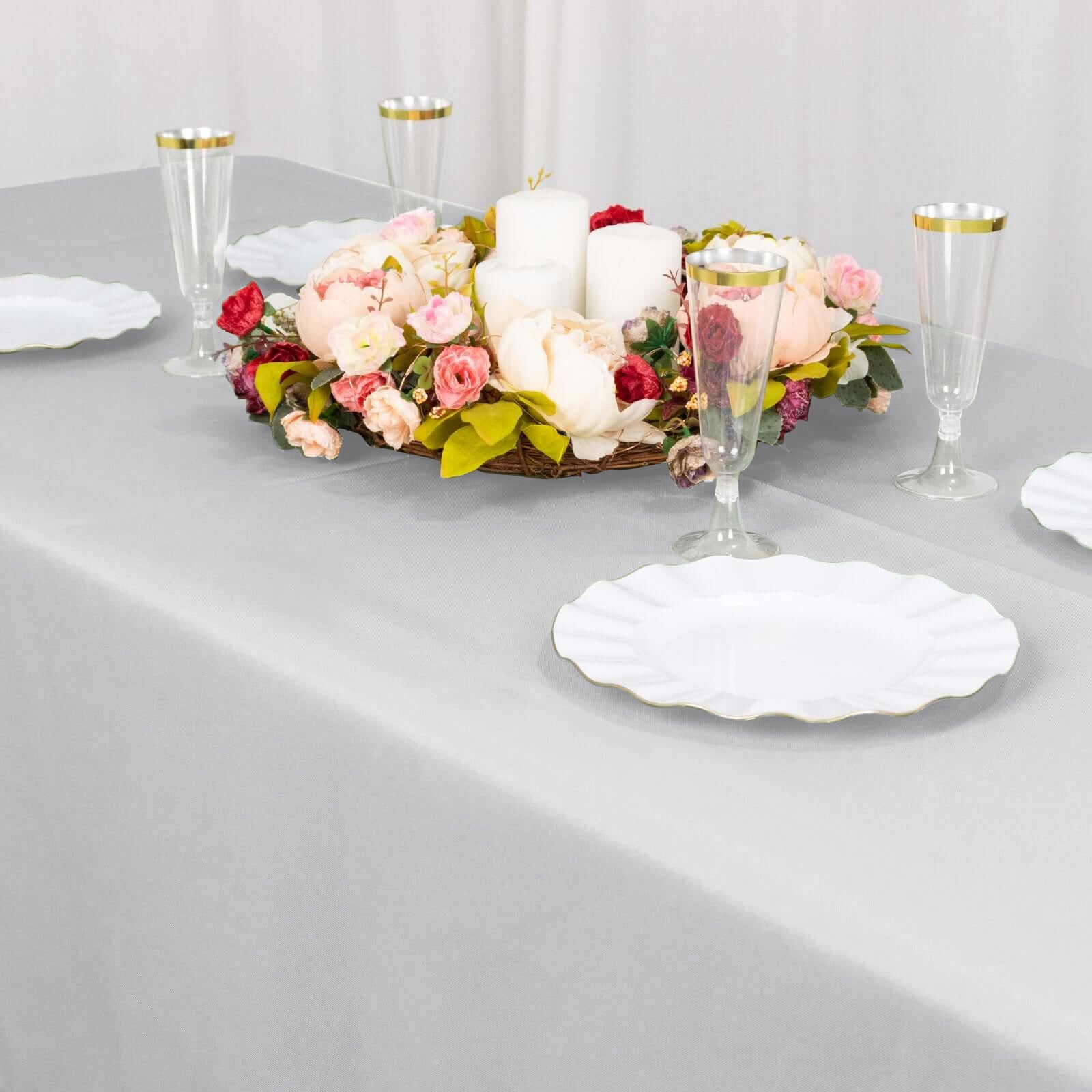 Premium Polyester 60x102 Rectangle Tablecloth Silver - Durable 220GSM Wrinkle-Resistant Table Cover