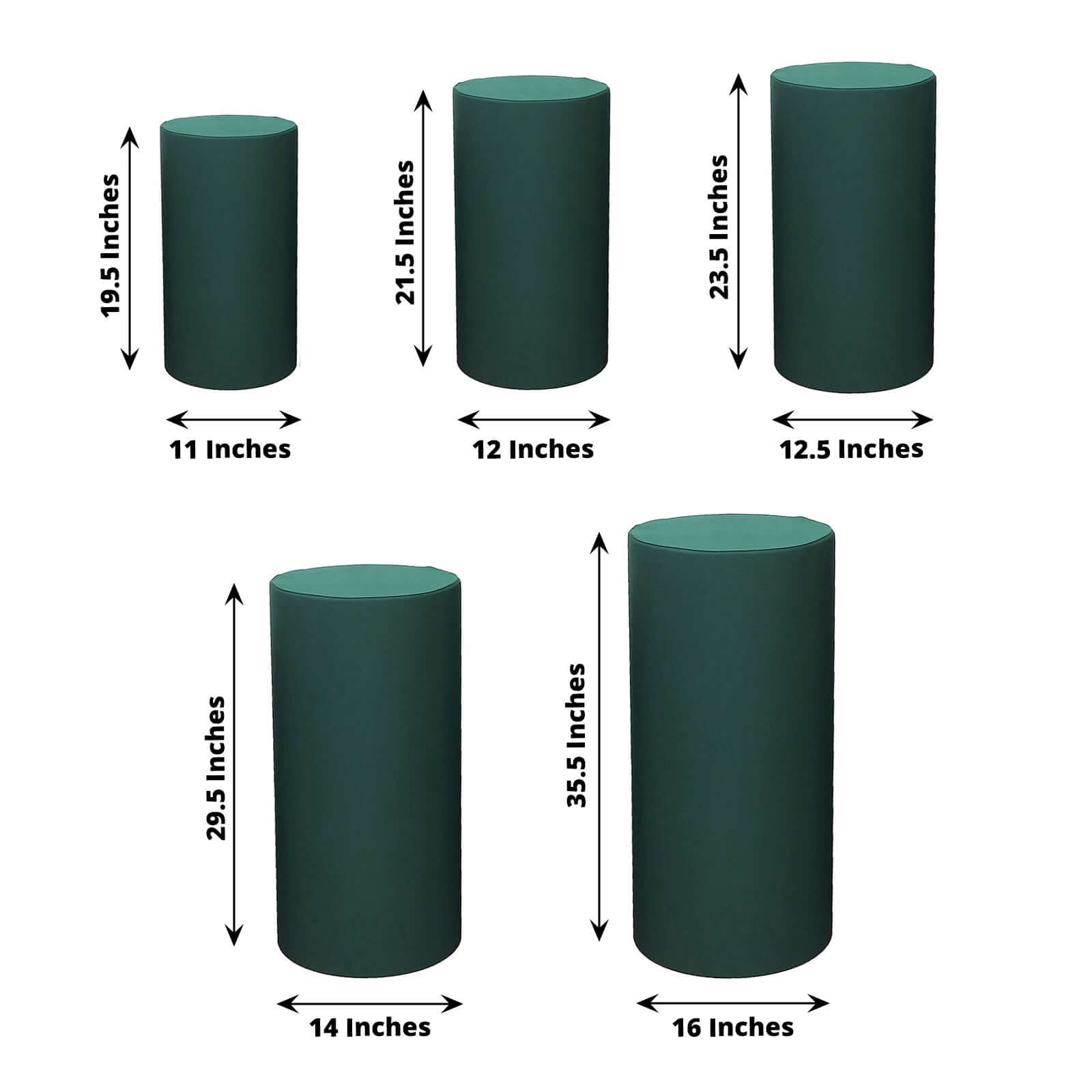 Set of 5 Hunter Emerald Green Spandex Cylinder Pedestal Stand Covers, Stretchable Pillar Prop Covers - 160 GSM