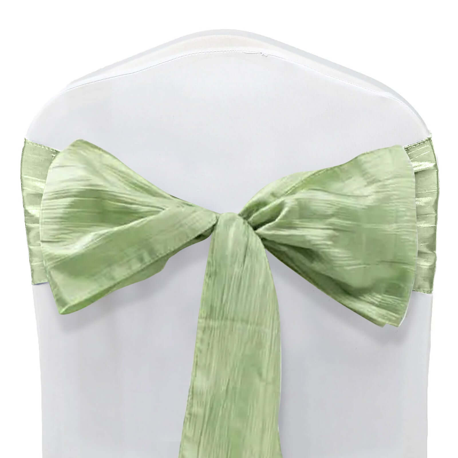 5 Pack Taffeta 6x106 Chair Sashes Sage Green Accordion Crinkle Texture - Stylish Decor for Weddings & Gatherings