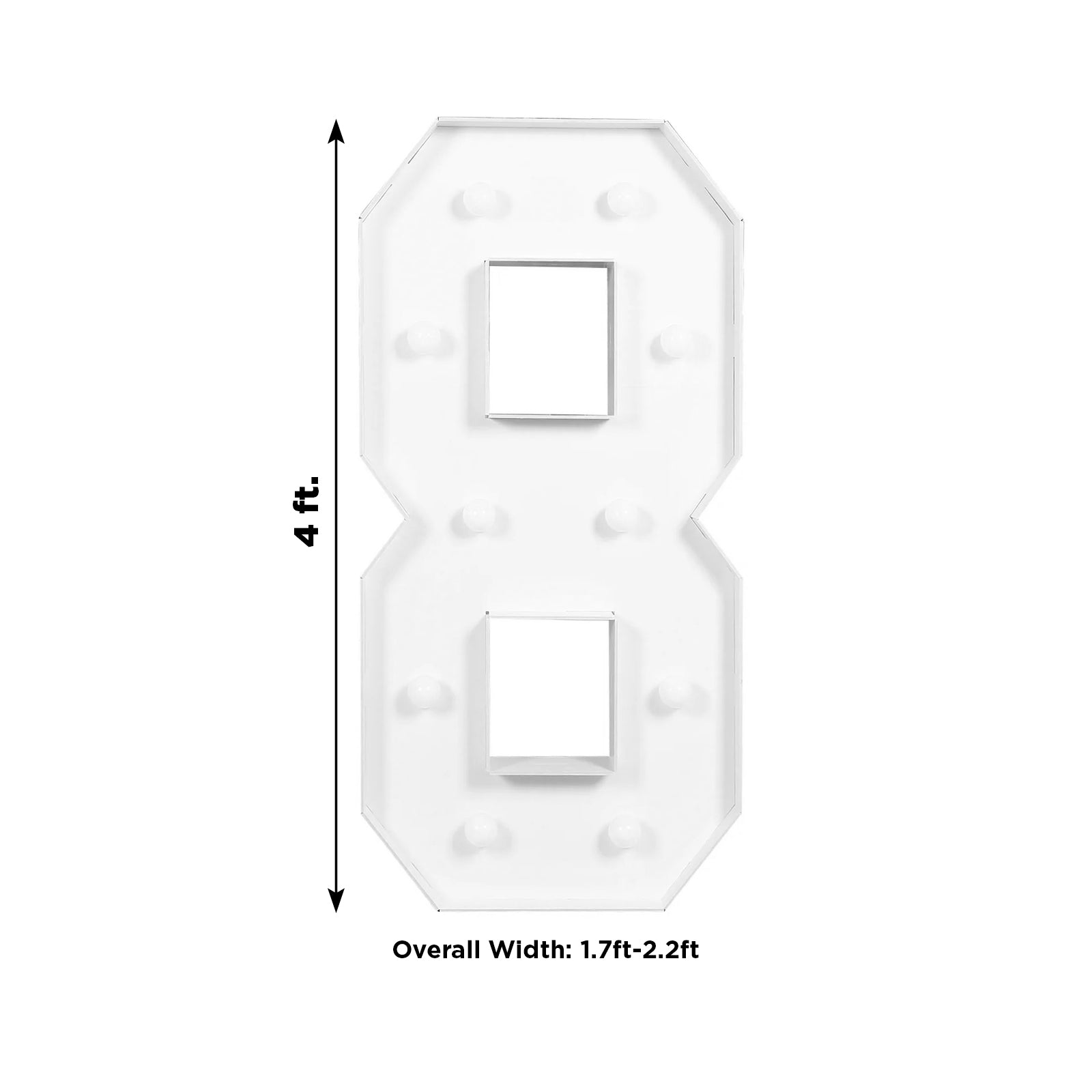 Giant LED Marquee Light Up Number 8, White 4ft Pre-Cut Foam Board with 10 Warm White Battery Operated LEDs, Glue Gun and Sticks