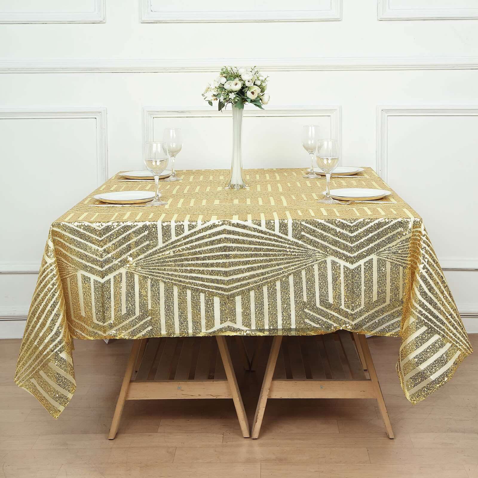 Sequin 72 Table Overlay Square Tablecloth Gold with Diamond Glitz Design - Perfect for Luxe Events