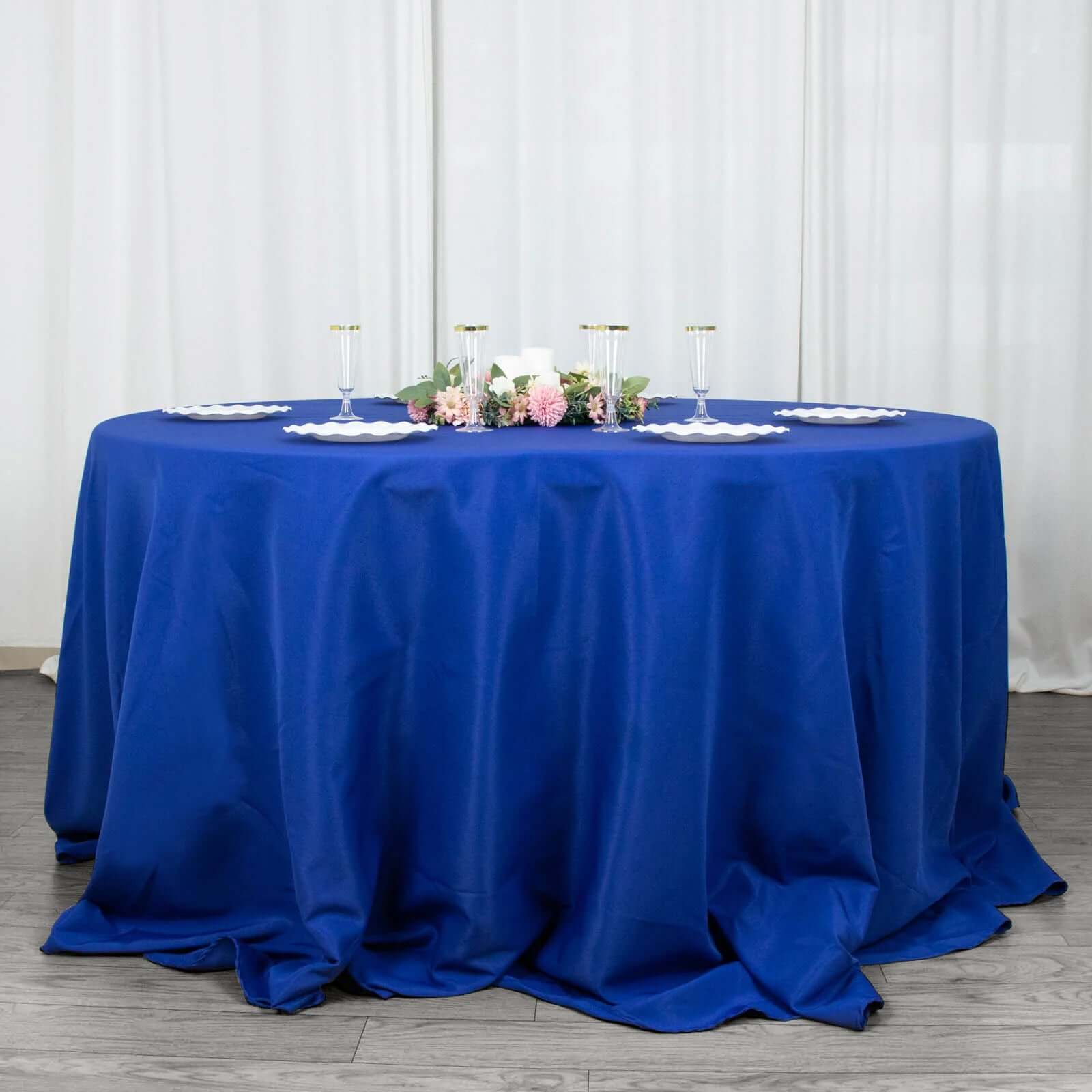 Premium Polyester 132 Round Tablecloth Royal Blue - Seamless 220GSM Wrinkle-Resistant Table Cover
