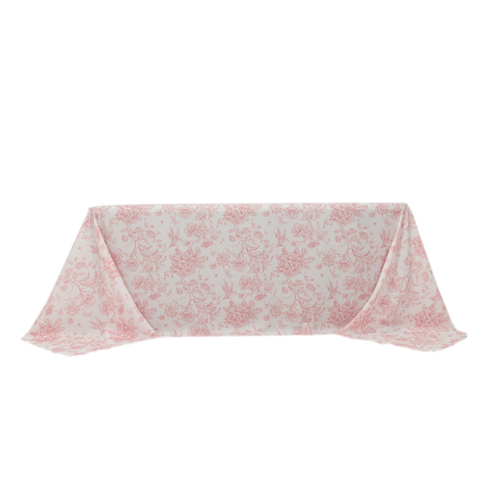 Polyester 90x132 Rectangle Tablecloth White - Seamless Pink French Toile Pattern for Formal Celebrations