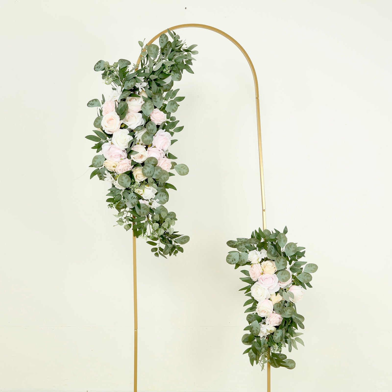 Set of 2 Silk Rose Floral Swag Wedding Arch Flowers in Cream Blush with Eucalyptus Leaves, Large Artificial Flower Arrangement Garlands - 24,42