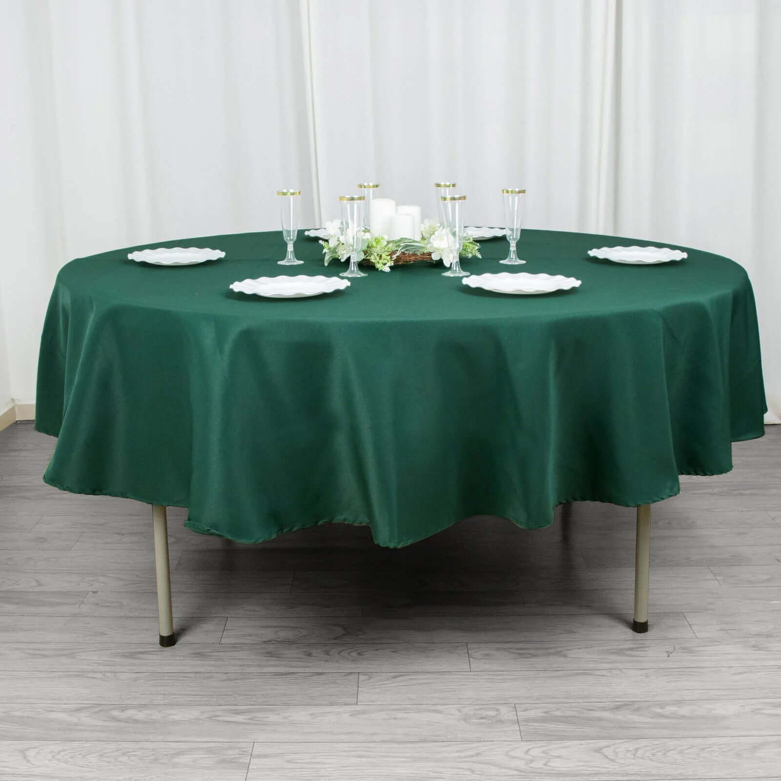 Premium Polyester 90 Round Tablecloth Hunter Emerald Green - Stain and Wrinkle-Resistant Design with 220GSM Thickness Table Cover