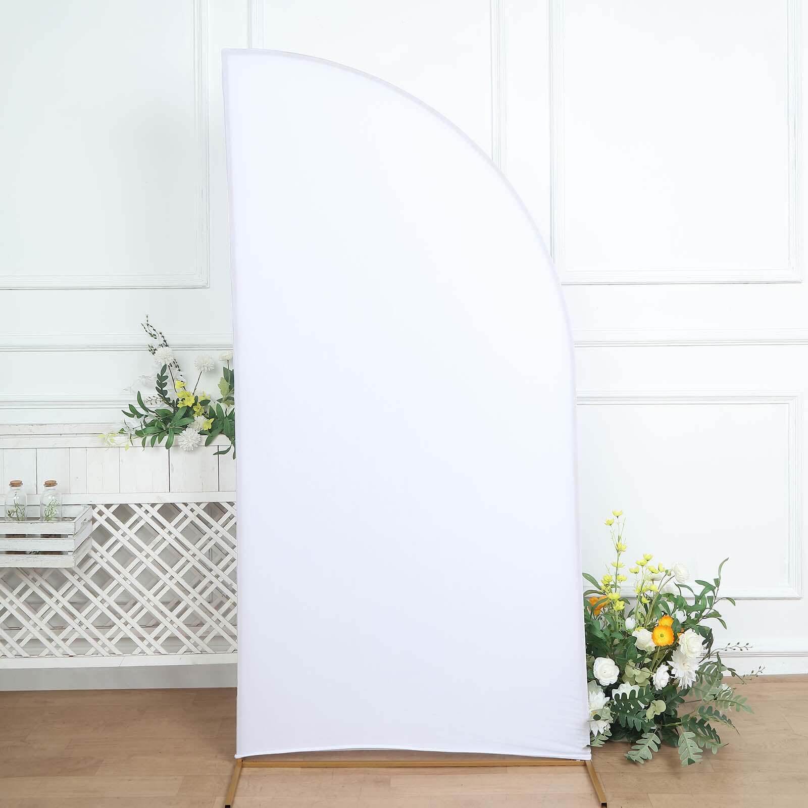 7ft Matte White Spandex Half Moon Chiara Backdrop Stand Cover, Custom Fitted Wedding Arch Cover