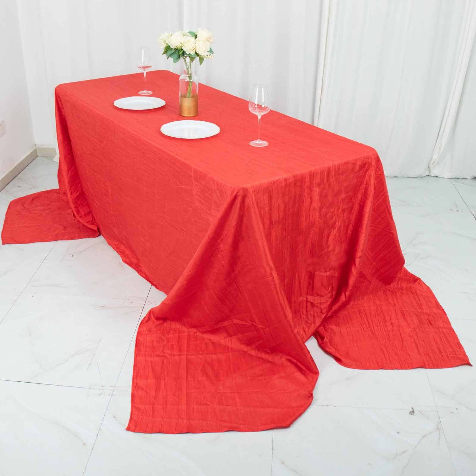 Taffeta 90x156 Rectangle Tablecloth Red - Accordion Crinkle Seamless Table Cover