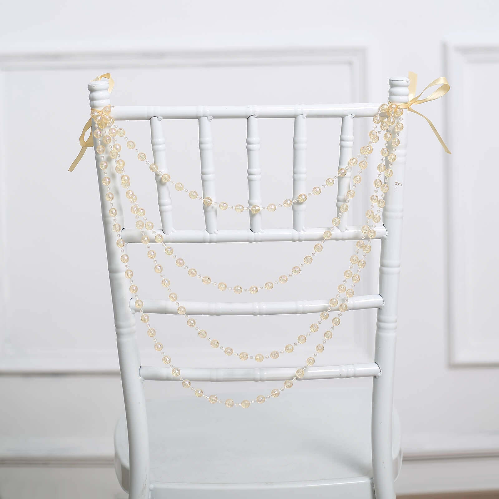 Faux Pearl Beaded 16 Chair Back Garland Sash Amber Gatsby-Inspired Style - Pre-Tied Chic Wedding Decor for Chiavari Chairs