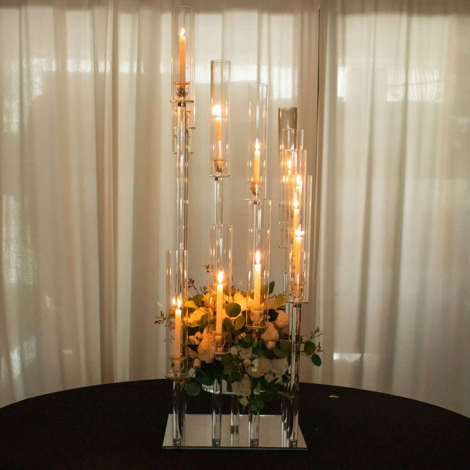 Crystal Glass Cluster Candelabra Pedestal Stand - Square Hurricane Taper Candle Holder Table Centerpiece 4.5ft