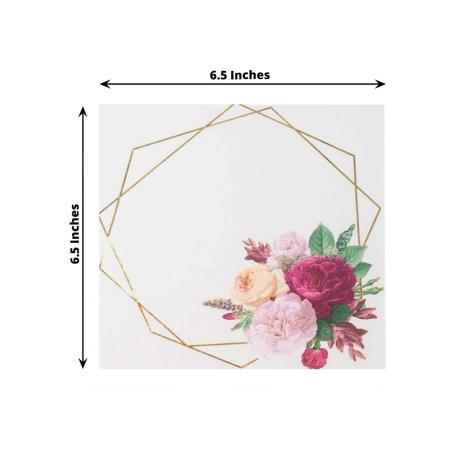 20-Pack Paper Party Napkins with Gold Hexagon Frame Floral Print White - 2 Ply Soft Disposable Beverage Napkins for Weddings 6.5x6.5