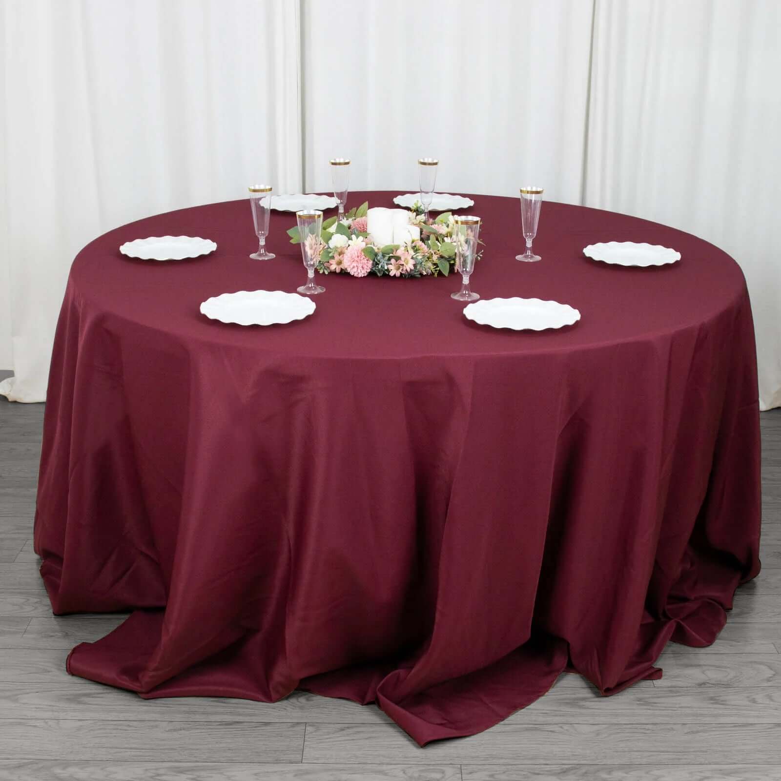 Premium Polyester 132 Round Tablecloth Burgundy - Seamless 220GSM Wrinkle-Resistant Table Cover
