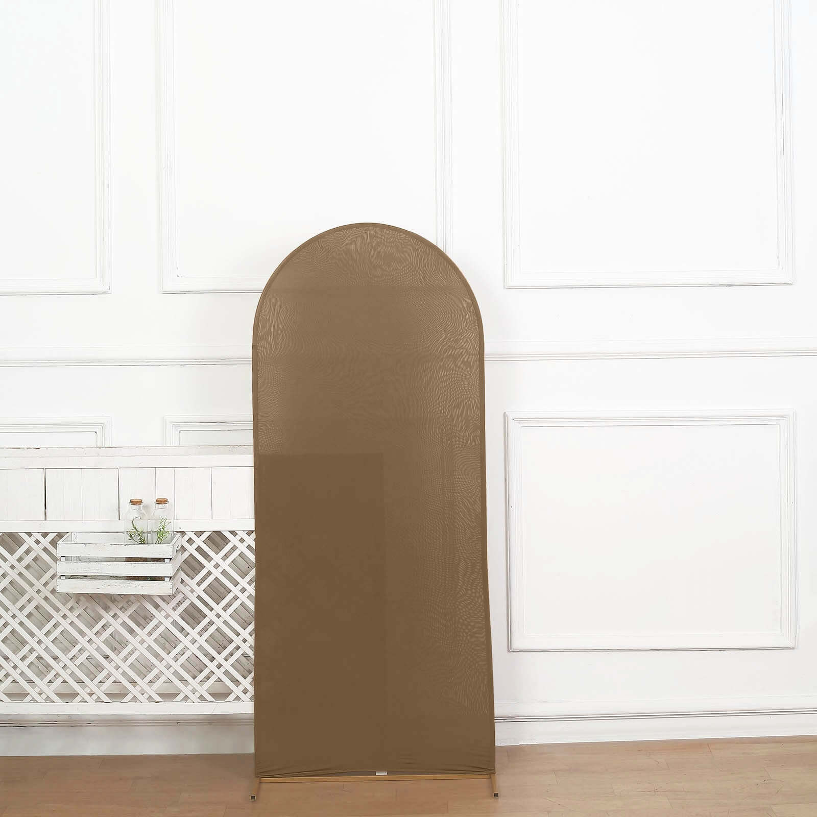 5ft Matte Taupe Spandex Fitted Chiara Backdrop Stand Cover For Round Top Wedding Arch