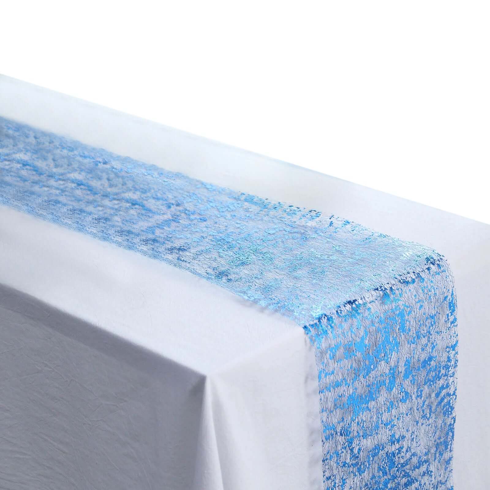 Mesh Polyester 108 Table Runner Roll Metallic Royal Blue - Distressed Foil Look Disposable Table Decor