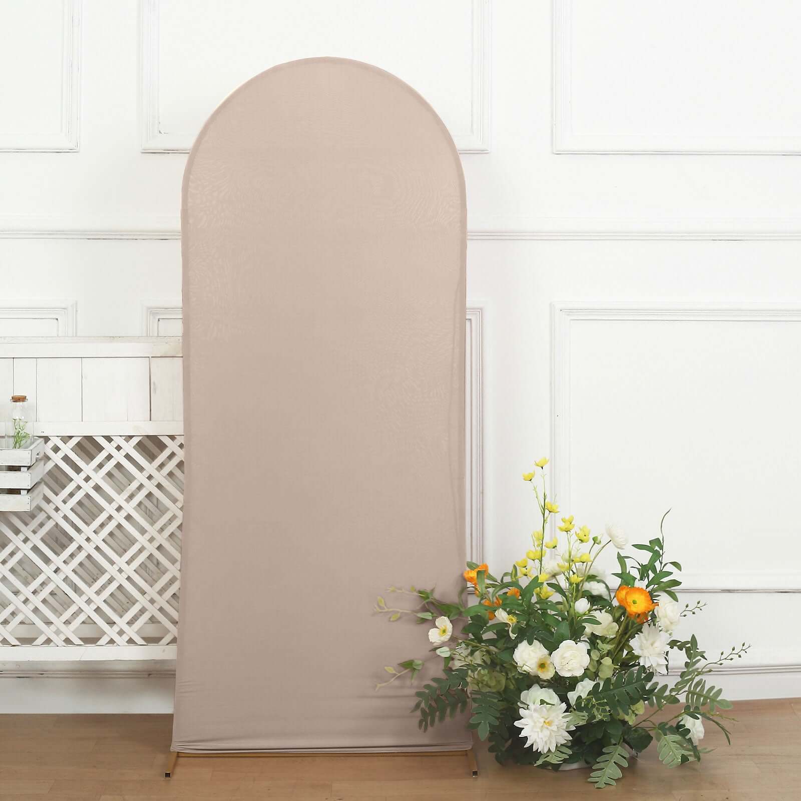 5ft Matte Nude Spandex Fitted Chiara Backdrop Stand Cover For Round Top Wedding Arch