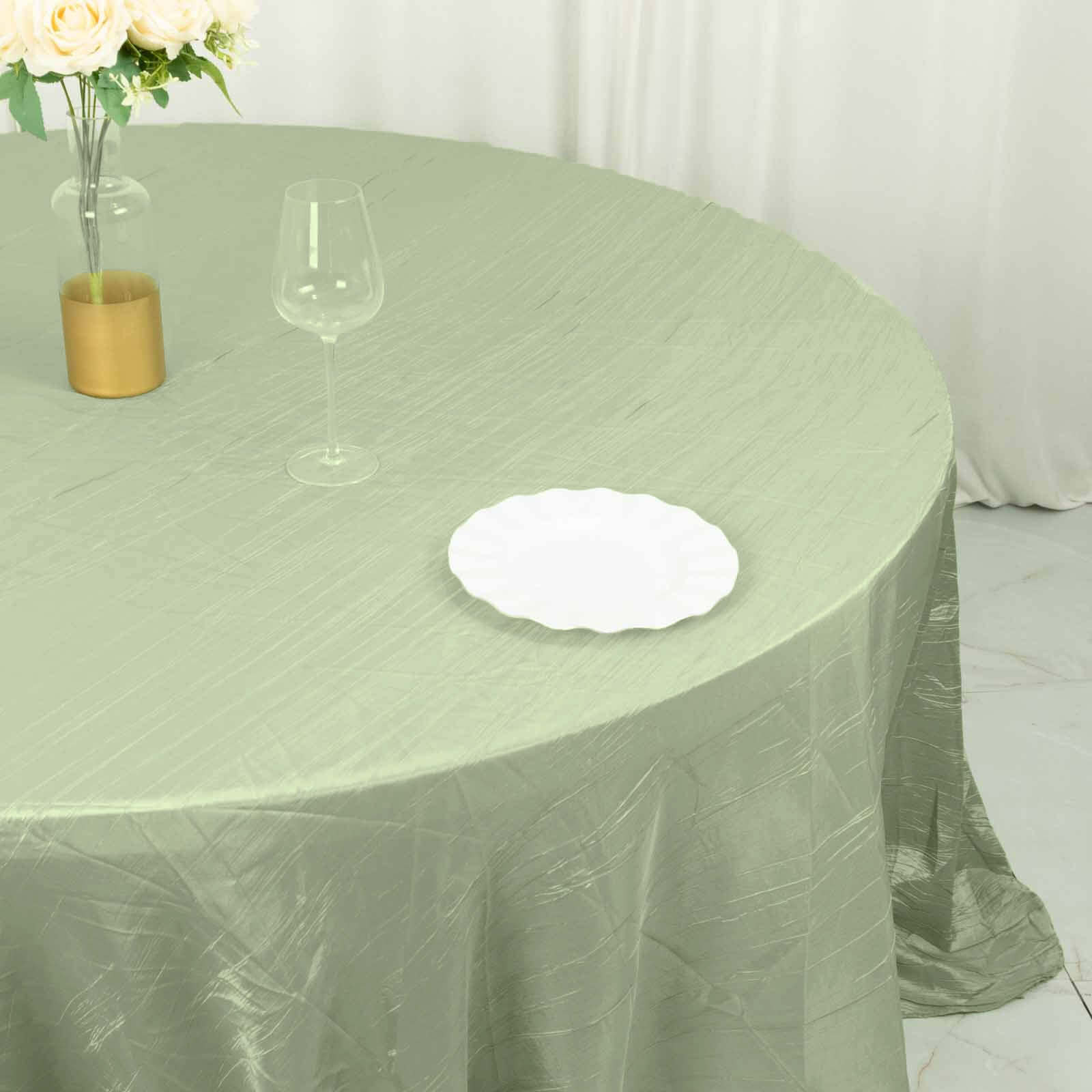 Taffeta 132 Round Tablecloth Sage Green - Seamless Accordion Crinkle Table Cover