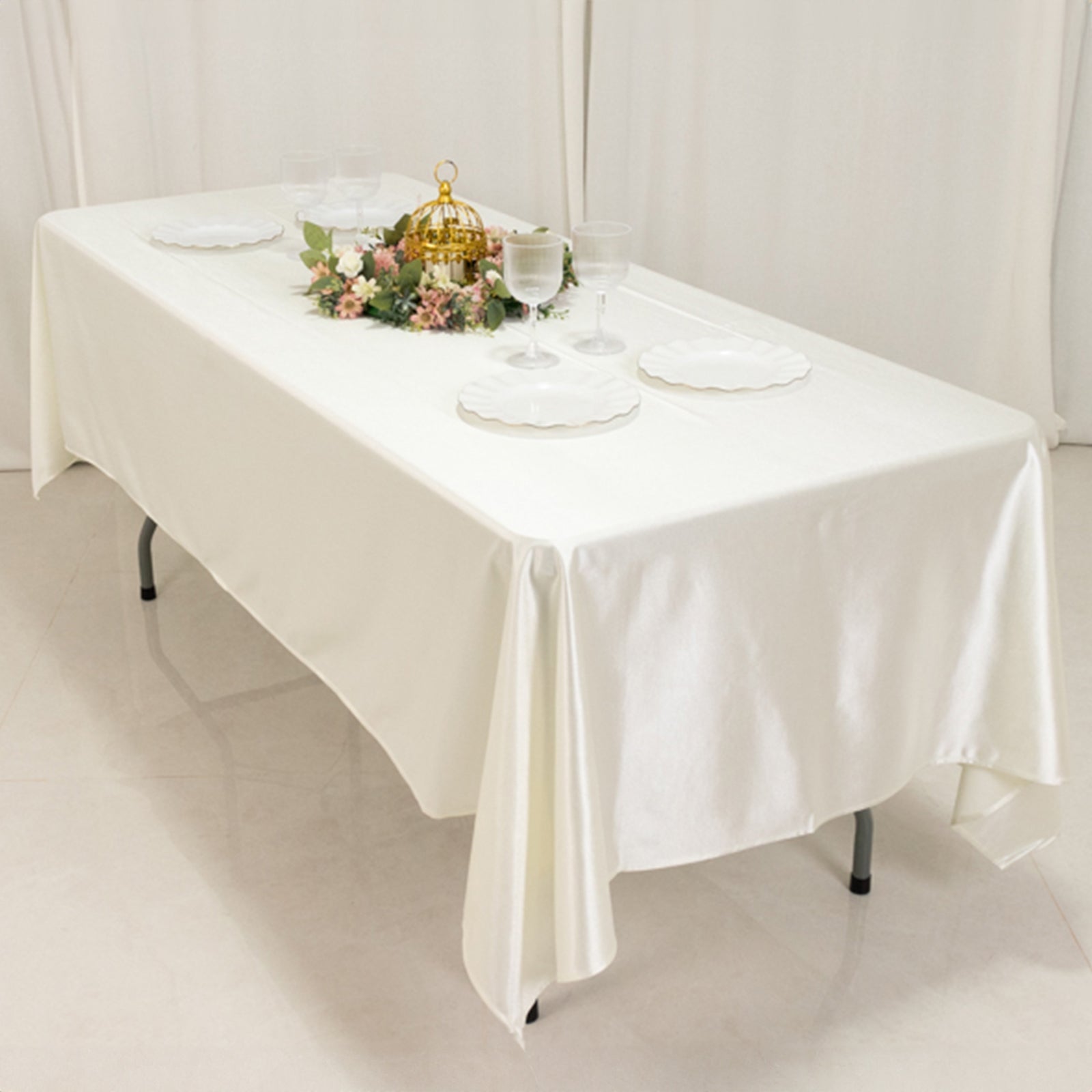 Premium Scuba Rectangular 60x102 Tablecloth Shimmering Pearl - Wrinkle Free & Stain Resistant Table Cover