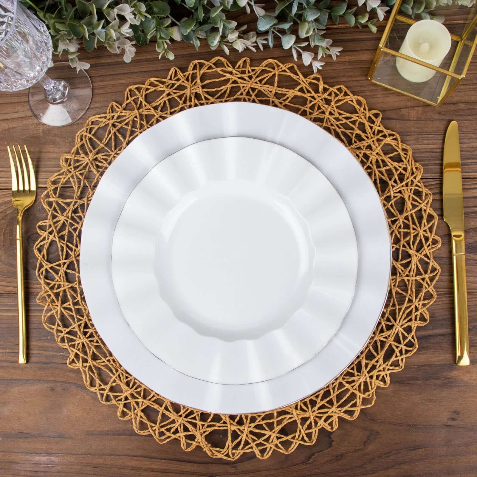 6-Pack Table Placemats Woven Fiber Design Natural Round - Disposable Mats for Dining and Events 15