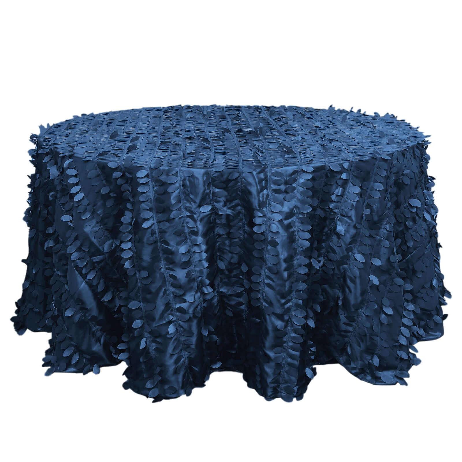 Taffeta 132 Round Tablecloth Navy Blue | 3D Leaf Petal Design Seamless Table Cover