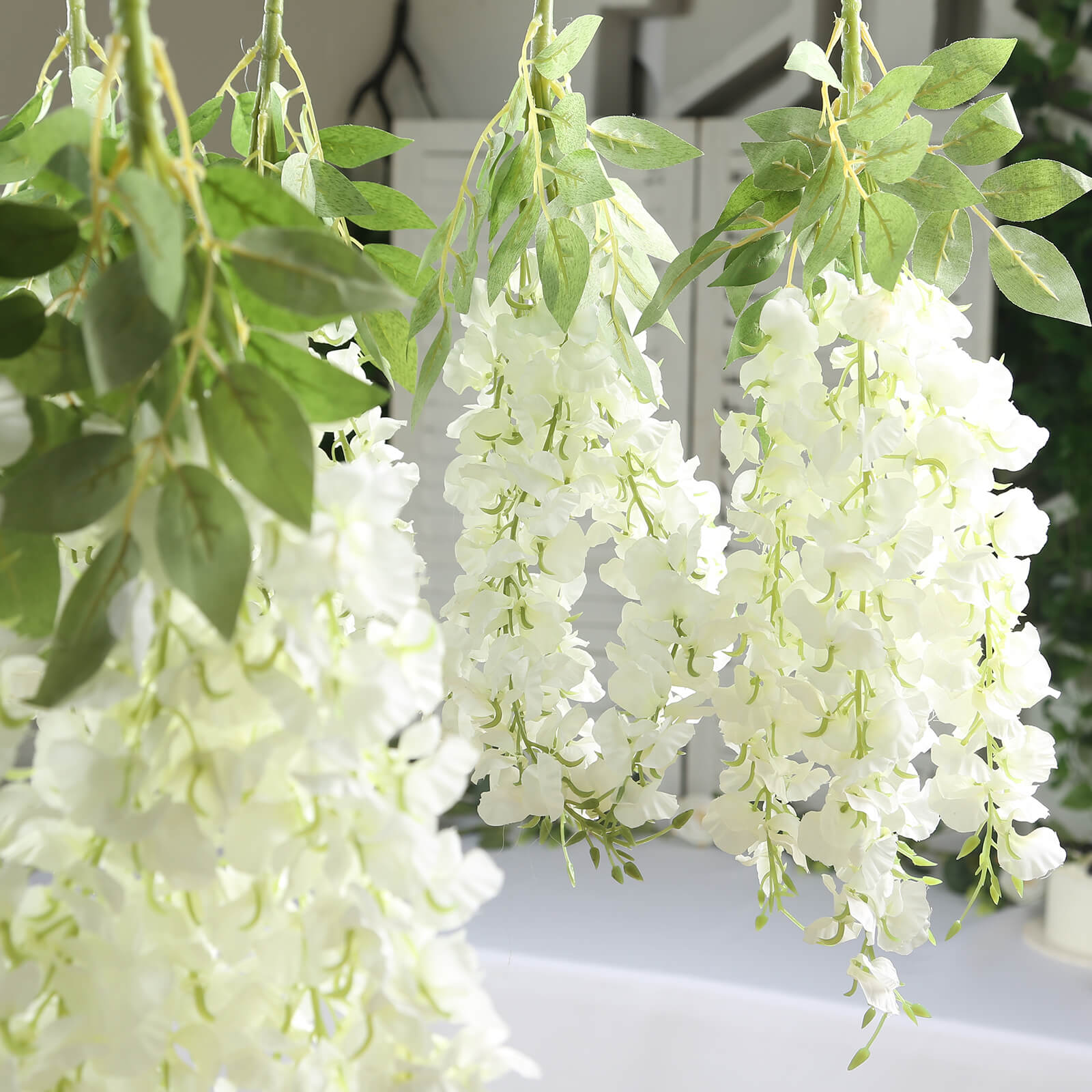 6 Pack Cream Silk Wisteria Vines Hanging Plants, Long Artificial Flowers Bushes - 4 Full Strands in 1 Bush - 21