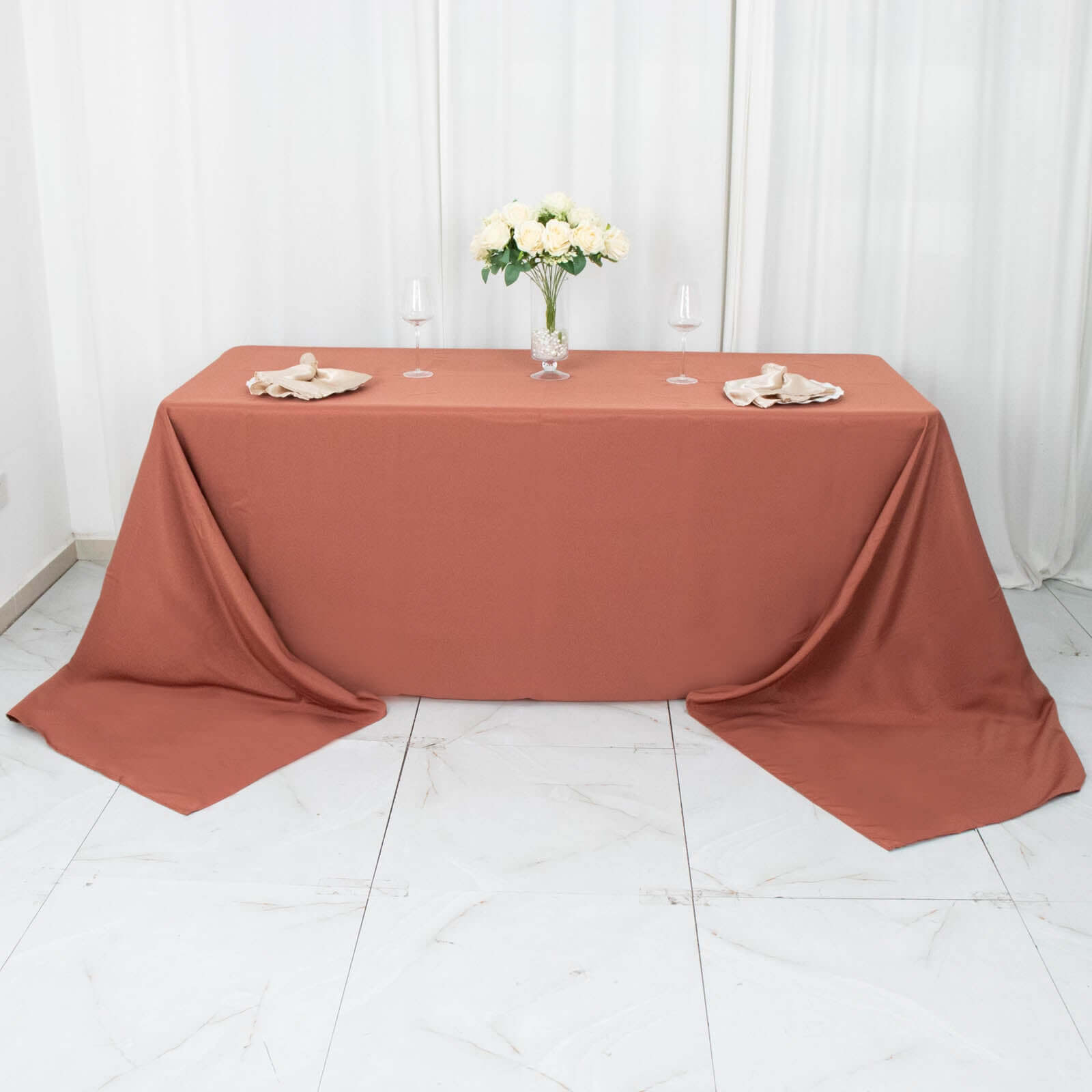 Premium Polyester 90x156 Rectangle Tablecloth Terracotta (Rust) - Seamless 220GSM Stain-Resistant Table Cover