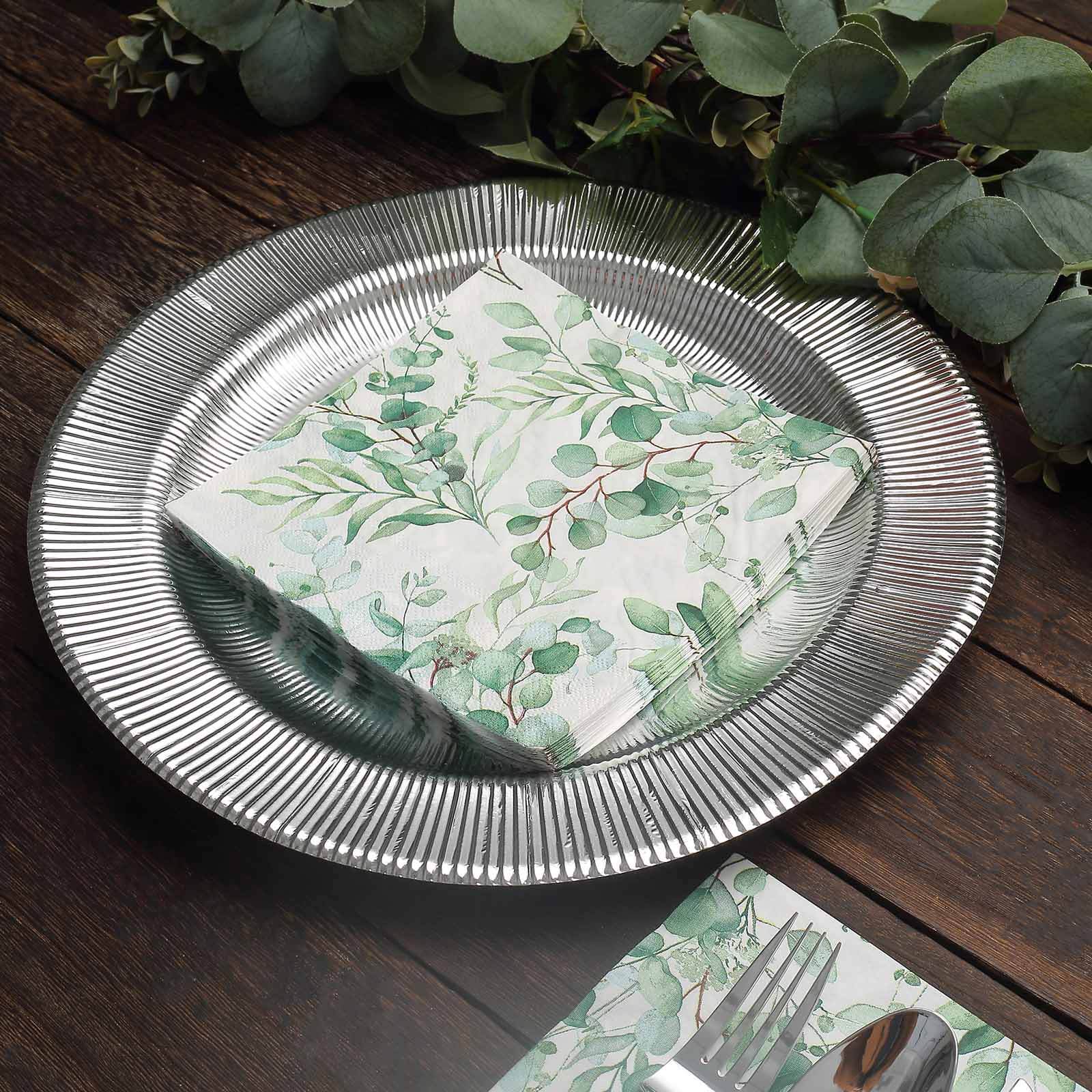 50-Pack Paper Beverage Napkins with Green Foliage Eucalyptus Leaves Design - 2 Ply Soft 18GSM Boho Wedding Napkins 6.5x6.5