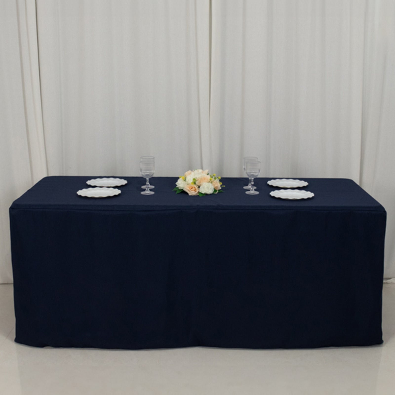 Fitted Polyester 72x30 Rectangle Tablecloth Navy Blue with Open Back Design - Easy to Maintain and Wrinkle-Resistant Table Cover