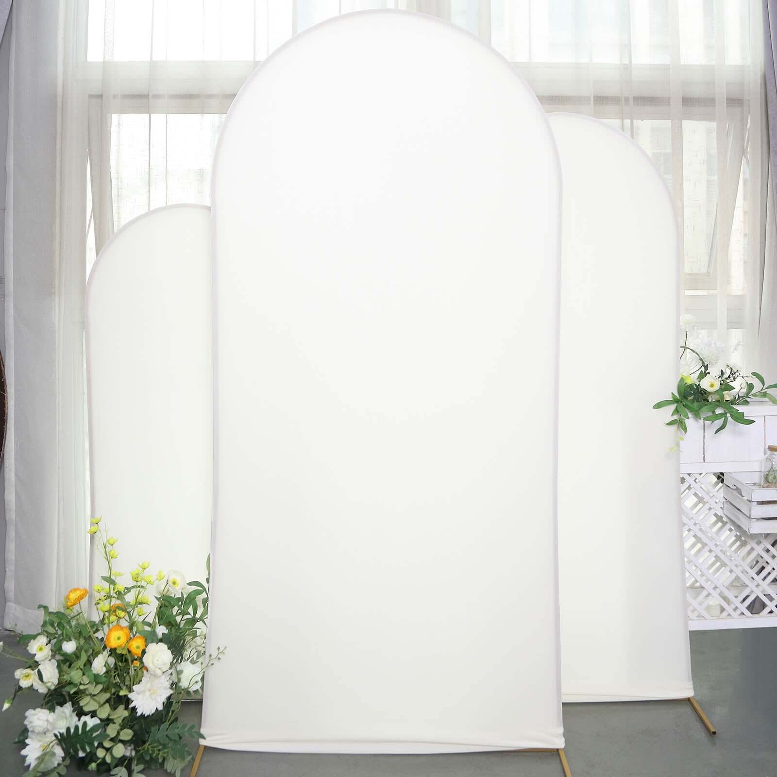 Set of 3 Matte Ivory Spandex Fitted Chiara Backdrop Stand Cover For Round Top Wedding Arch - 5ft, 6ft, 7ft