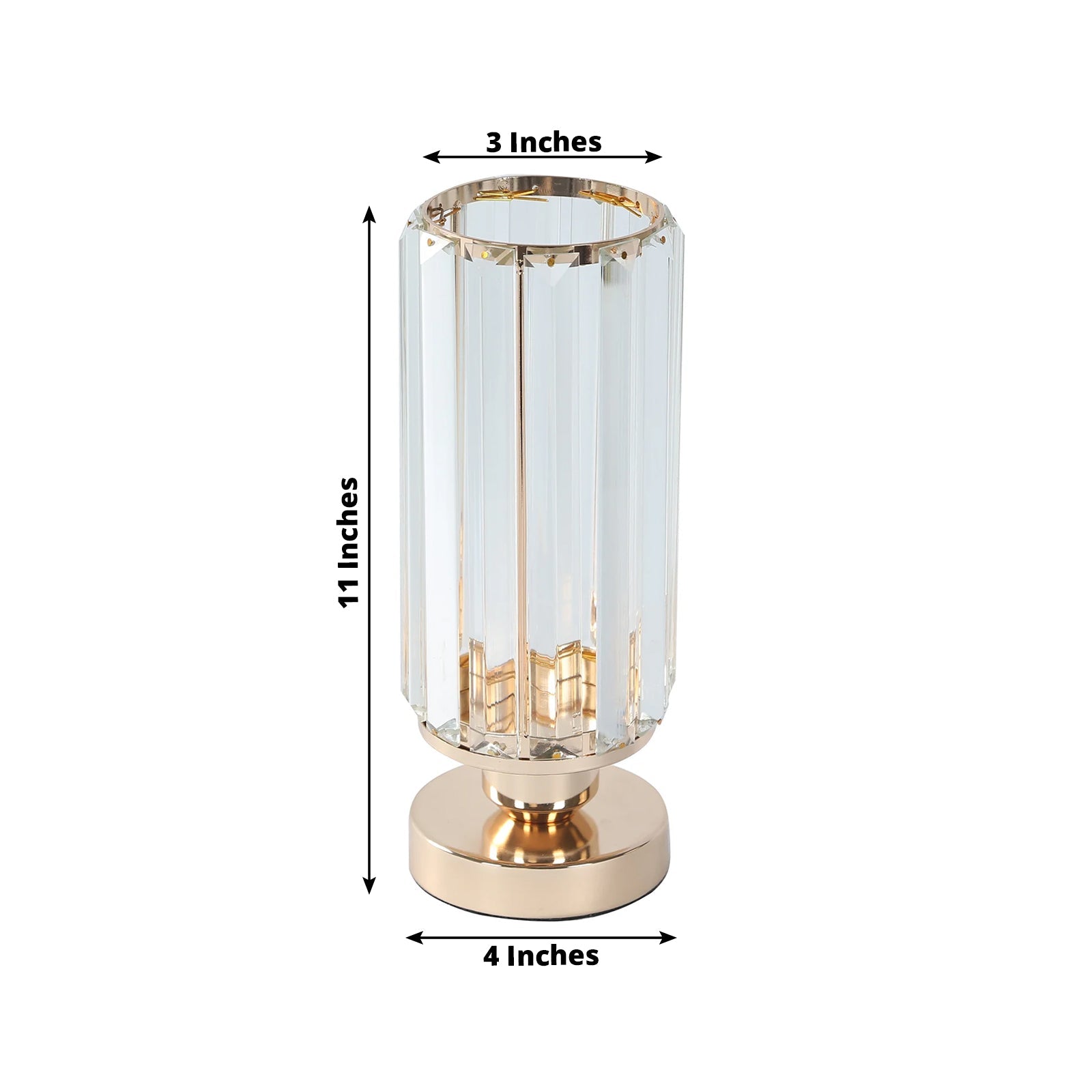 2 Pack 11 Crystal Pendant Hurricane Candle Holders in Gold, Elegant Cylinder Design for Pillar Candles, Short-Stemmed, Decorative Table Centerpieces