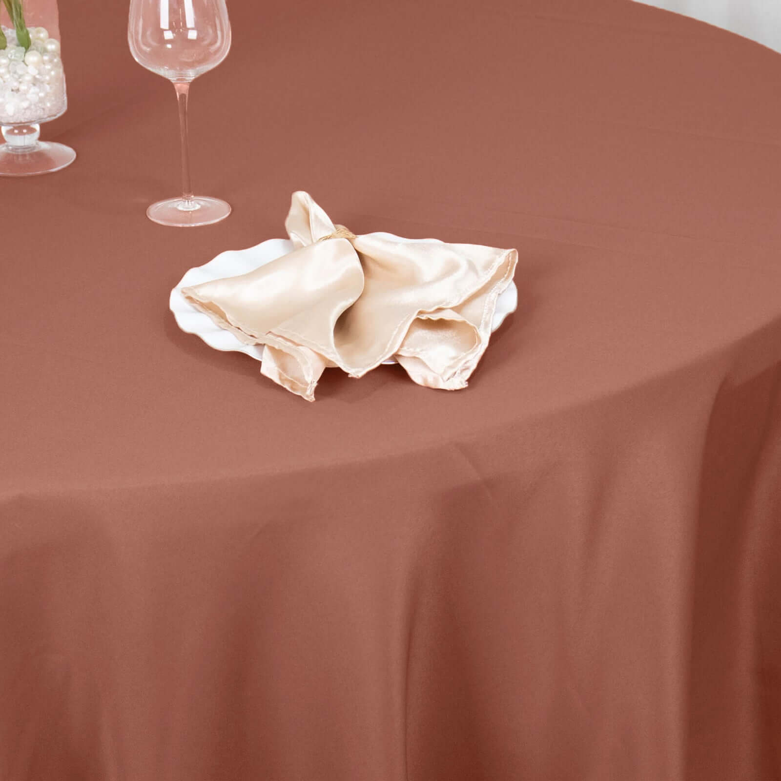 Premium Polyester 132 Round Tablecloth Terracotta (Rust) - Seamless 220GSM Wrinkle-Resistant Table Cover