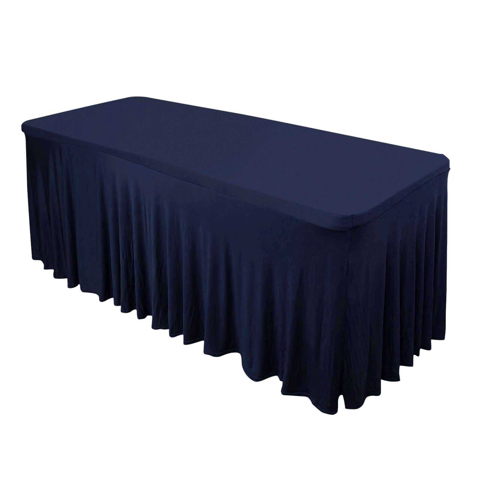 Spandex Rectangle 72x30 Table Skirt Navy Blue with Wavy Skirt-Like Effect Table Cover