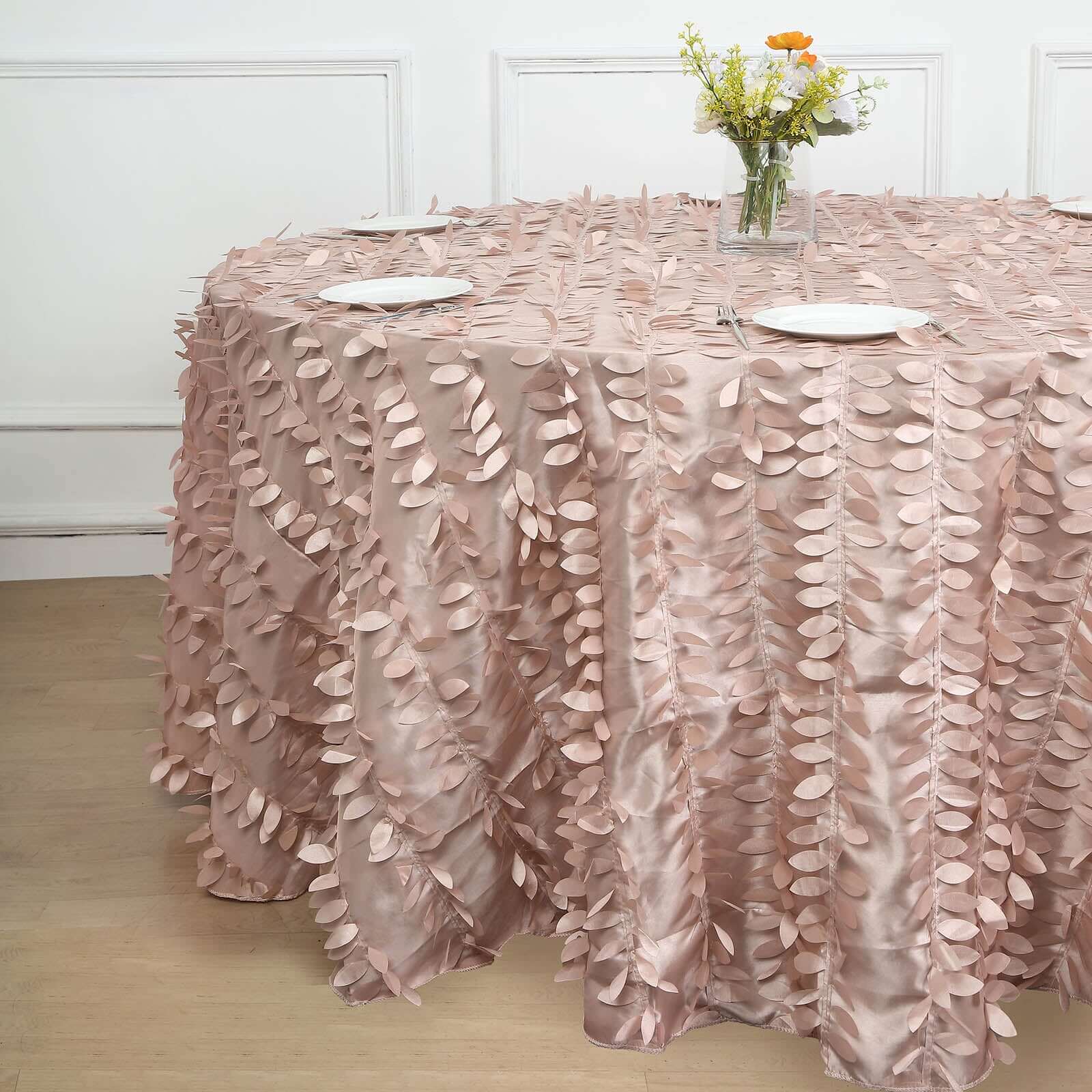 Taffeta 132 Round Tablecloth Dusty Rose | 3D Leaf Petal Design Seamless Table Cover