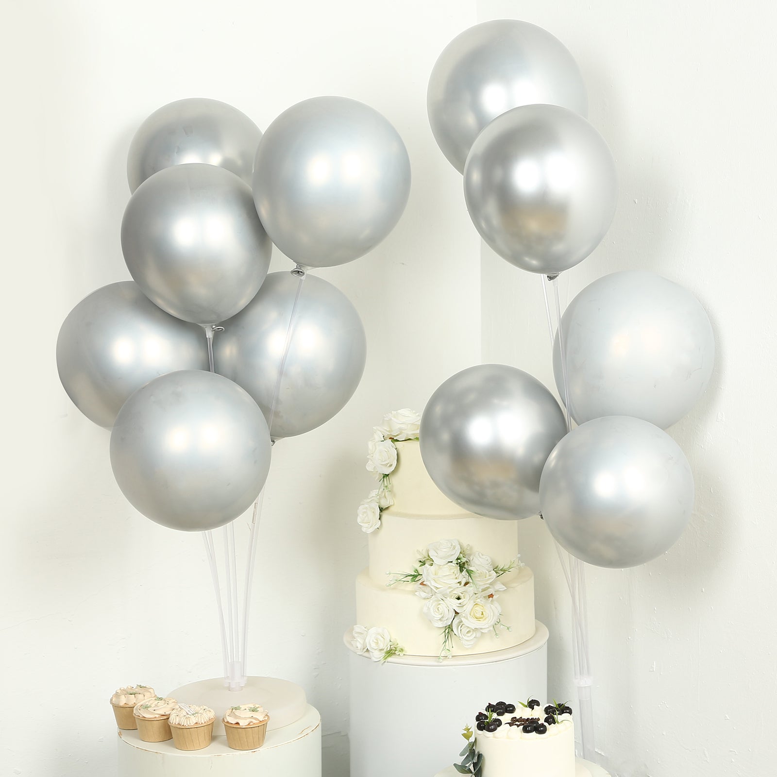 50 Pack Chrome Silver Biodegradable Latex Balloons 12, Thick Eco Friendly Metallic Party Balloons