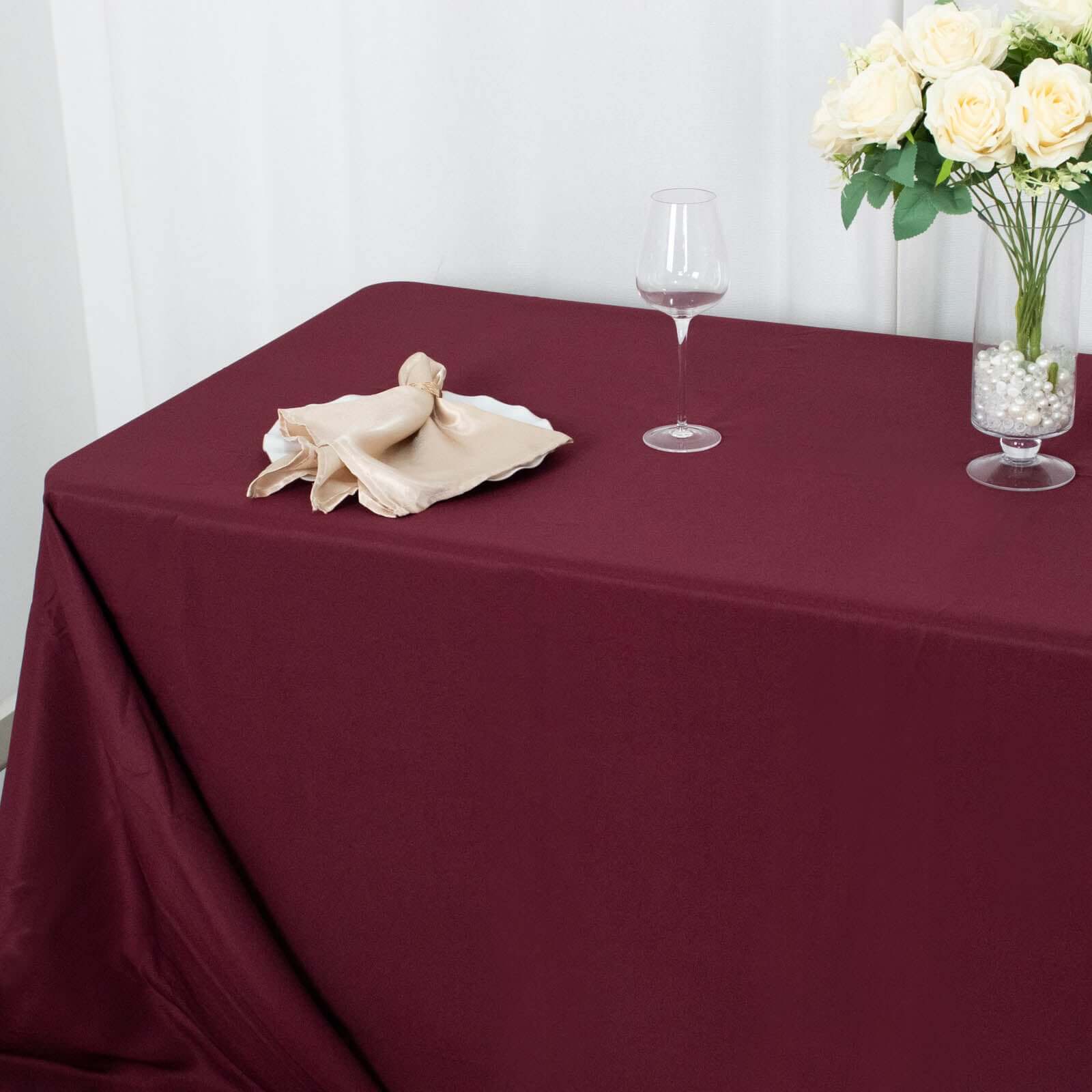 Premium Polyester 90x156 Rectangle Tablecloth Burgundy - Seamless 220GSM Stain-Resistant Table Cover