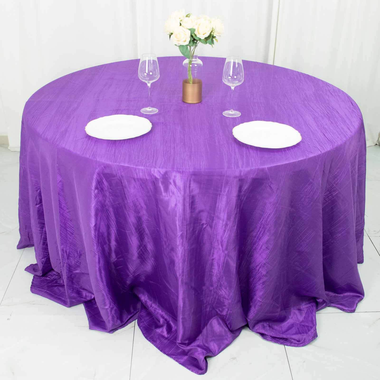 Taffeta 132 Round Tablecloth Purple - Seamless Accordion Crinkle Table Cover