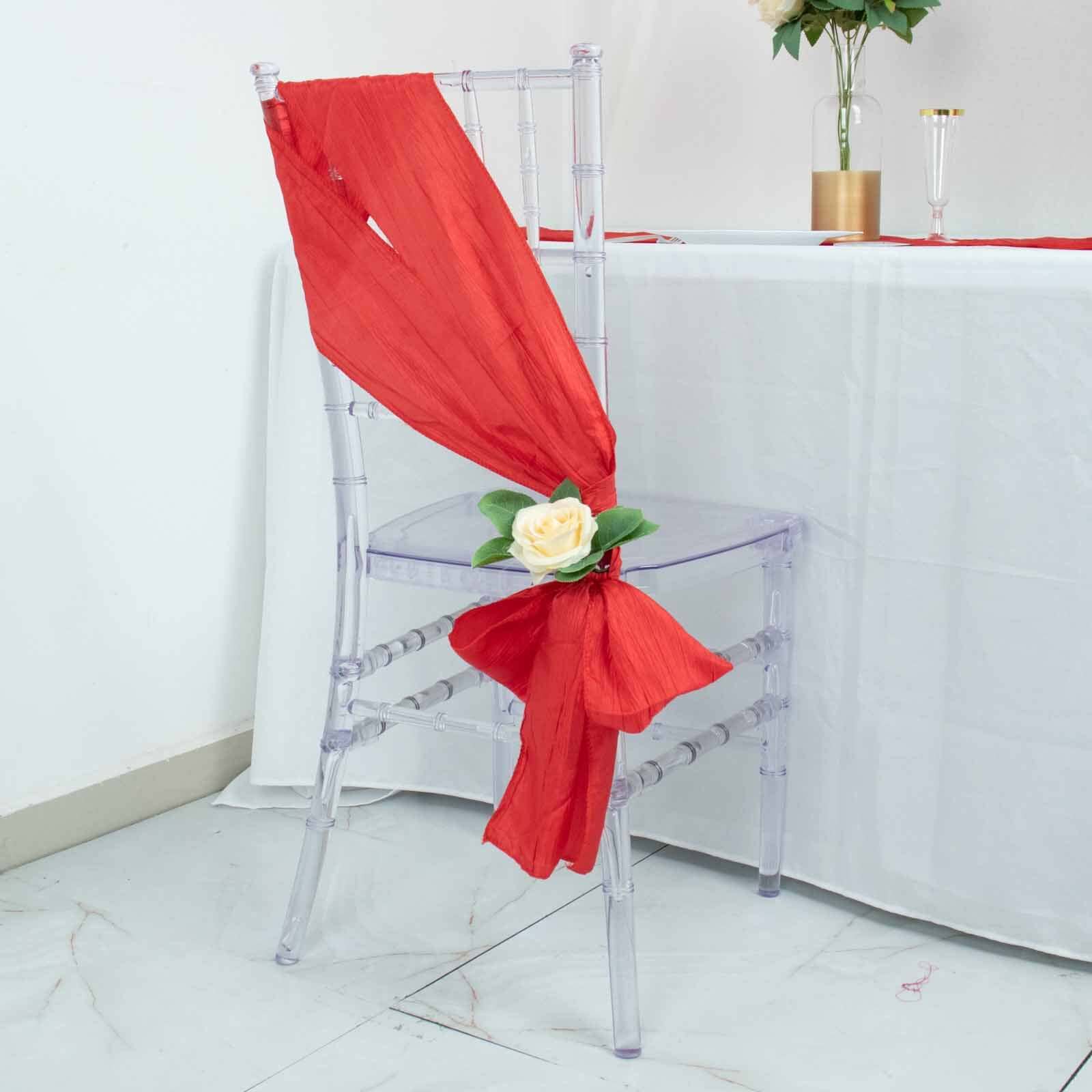 5 Pack Taffeta 6x106 Chair Sashes Red Accordion Crinkle Texture - Stylish Decor for Weddings & Gatherings