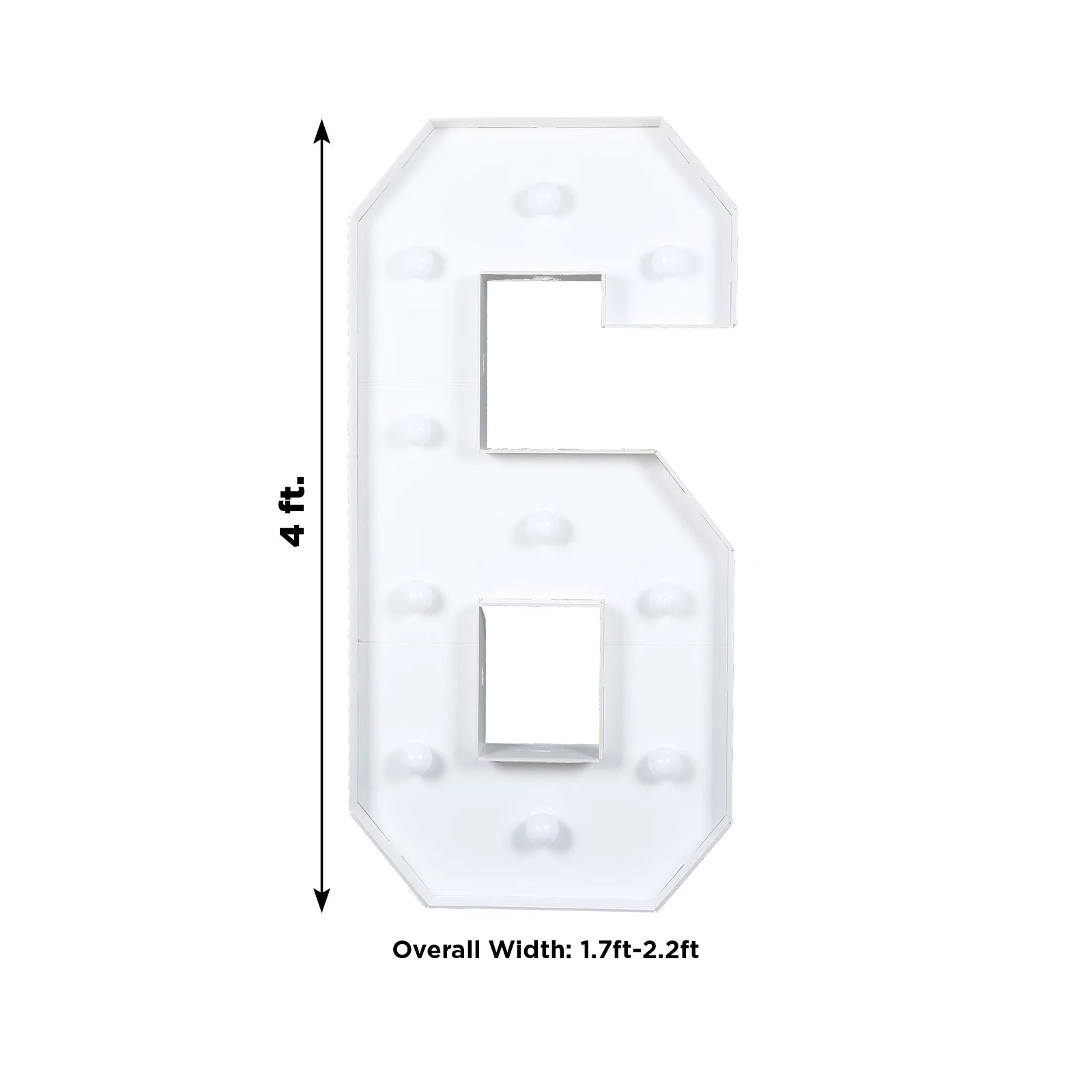 Giant LED Marquee Light Up Number 6, White 4ft Pre-Cut Foam Board with 10 Warm White Battery Operated LEDs, Glue Gun and Sticks