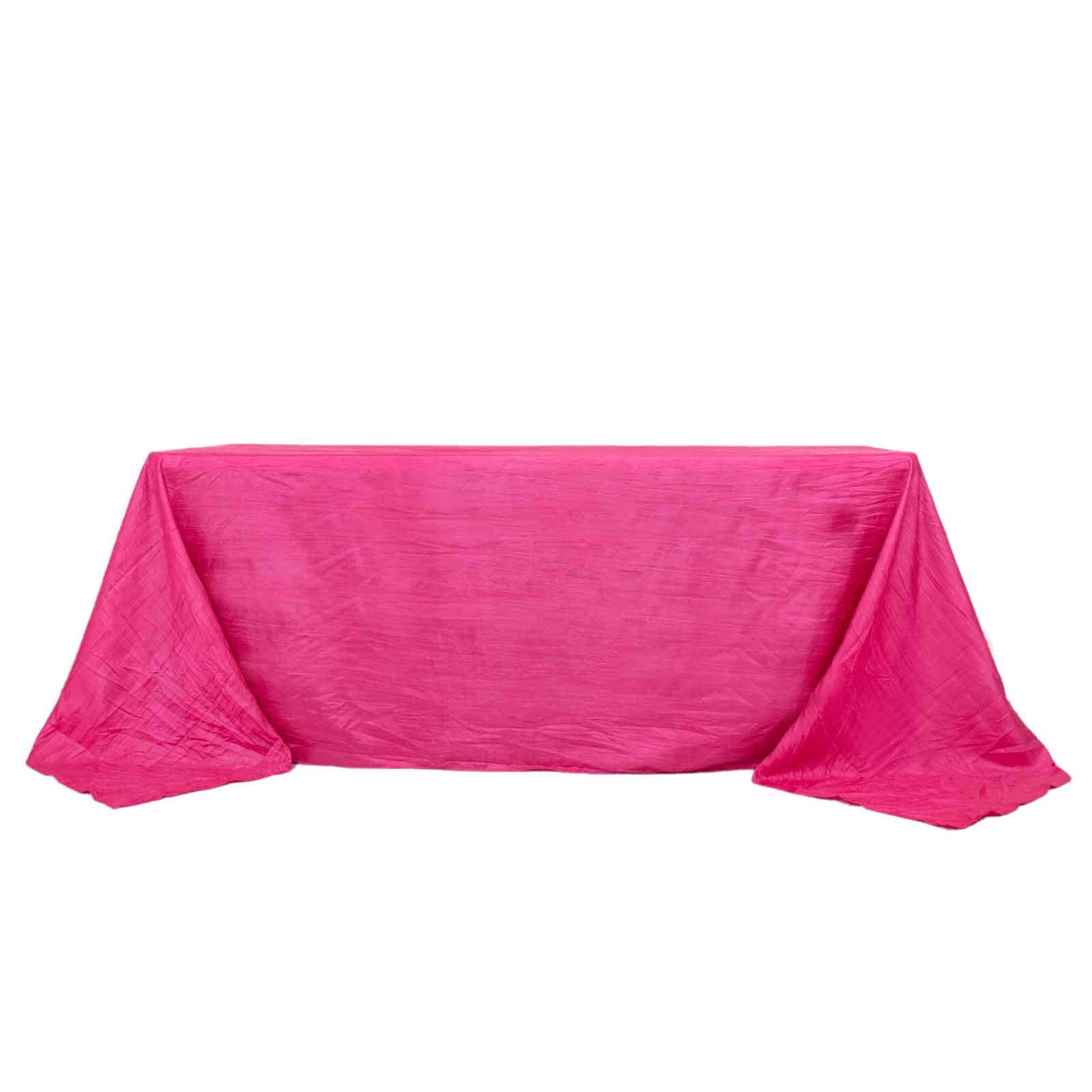 Taffeta 90x132 Rectangle Tablecloth Fuchsia - Seamless Accordion Crinkle Table Cover