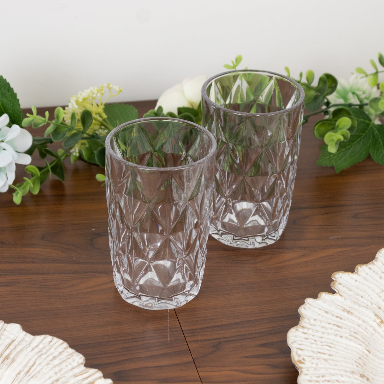 6-Pack Whiskey Glasses Clear Textured Crystal Cut Design with Heavy Base - Highball Tumblers for Parties & Events 12oz 5