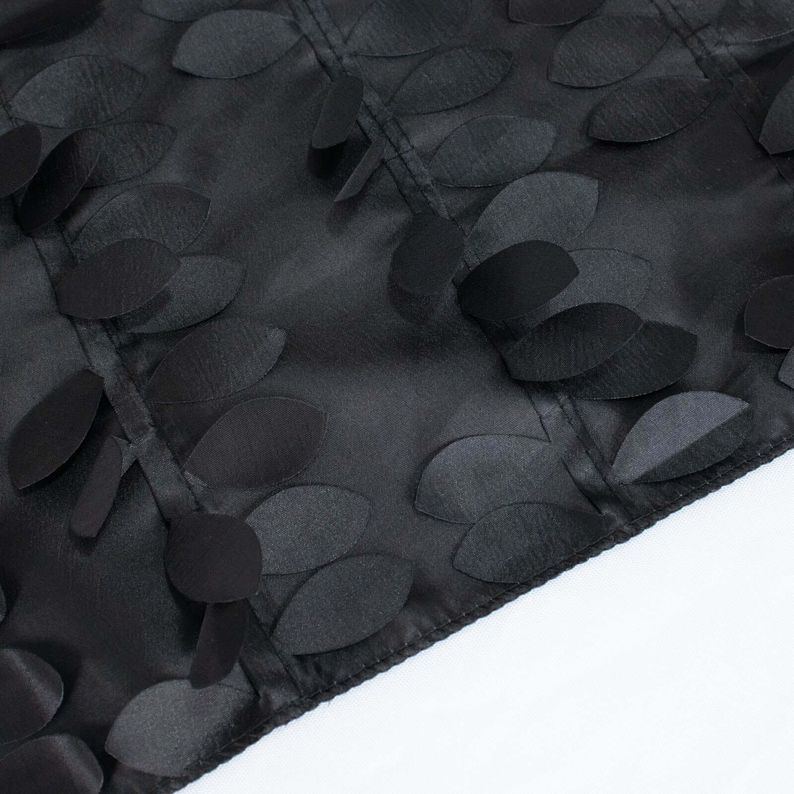 Taffeta 132 Round Tablecloth Black 3D | 3D Leaf Petal Design Seamless Table Cover