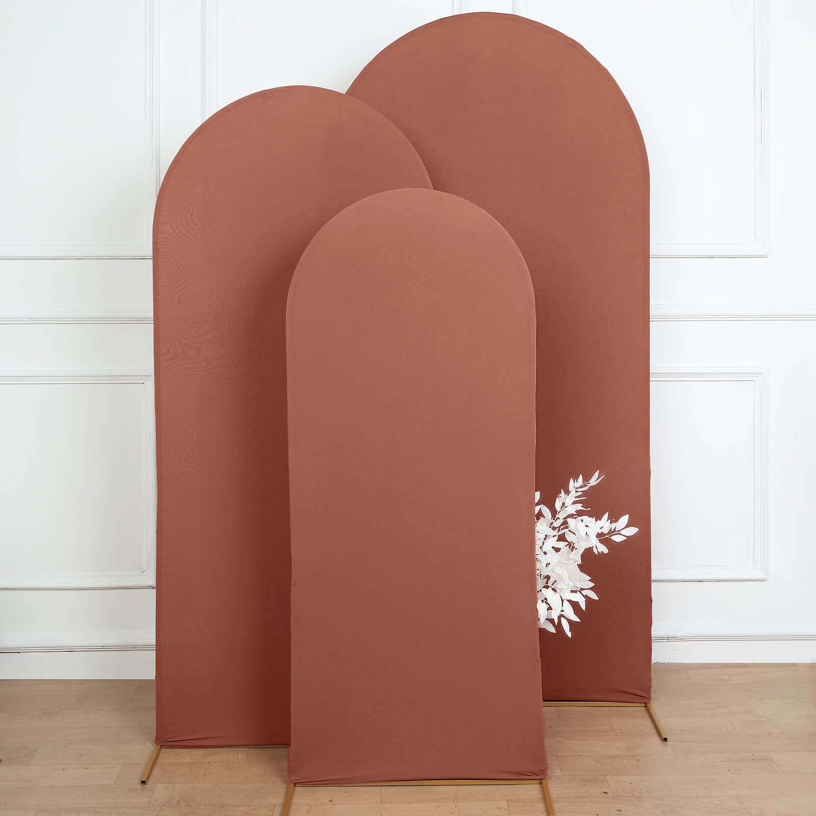 5ft Matte Terracotta (Rust) Spandex Fitted Chiara Backdrop Stand Cover For Round Top Wedding Arch