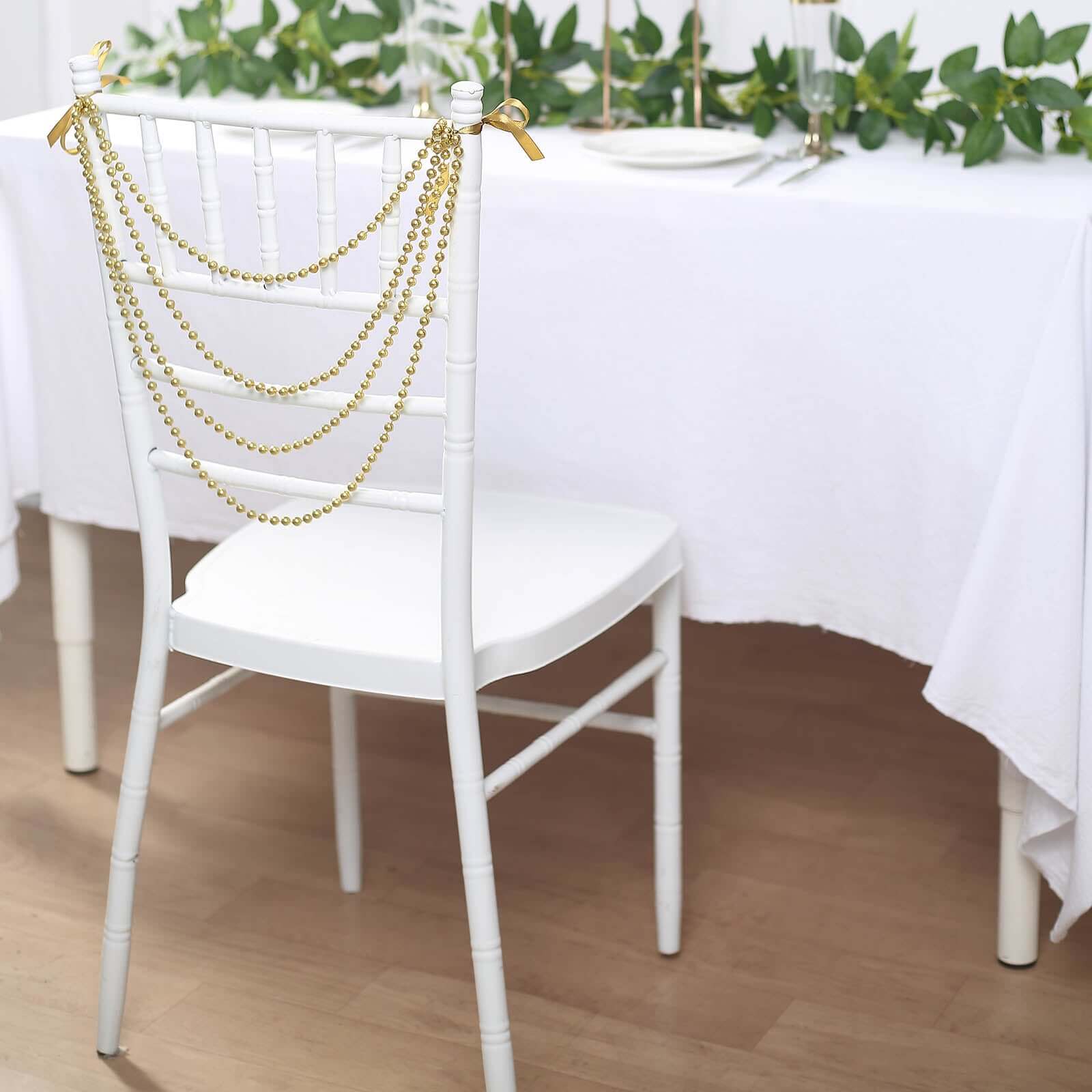 Faux Pearl Beaded 16 Chair Back Garland Sash Gold Gatsby-Inspired Style - Pre-Tied Chic Wedding Decor for Chiavari Chairs