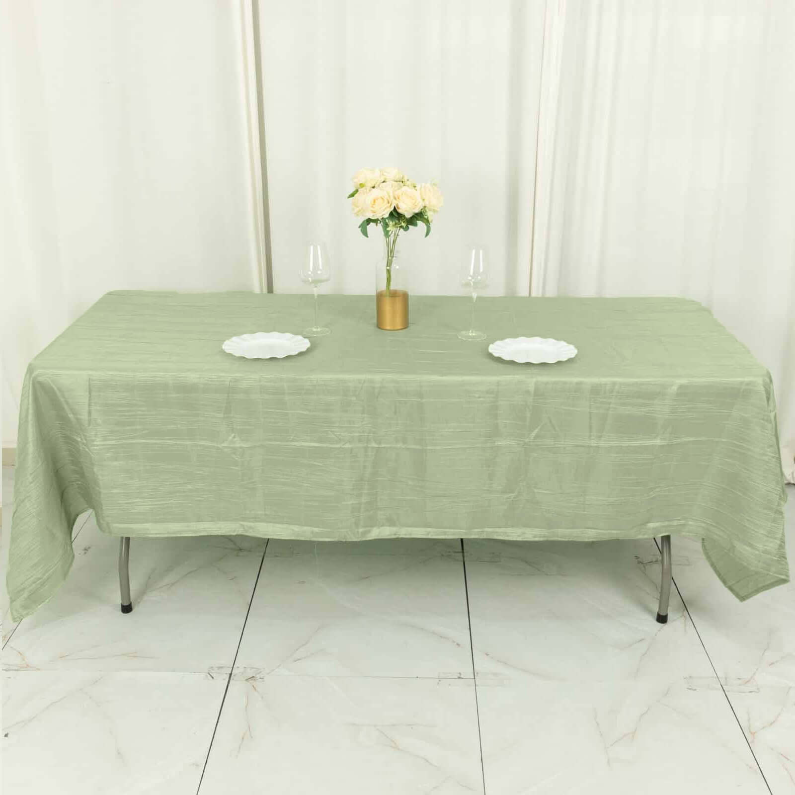 Taffeta 60x102 Rectangle Tablecloth Sage Green - Accordion Crinkle Table Cover