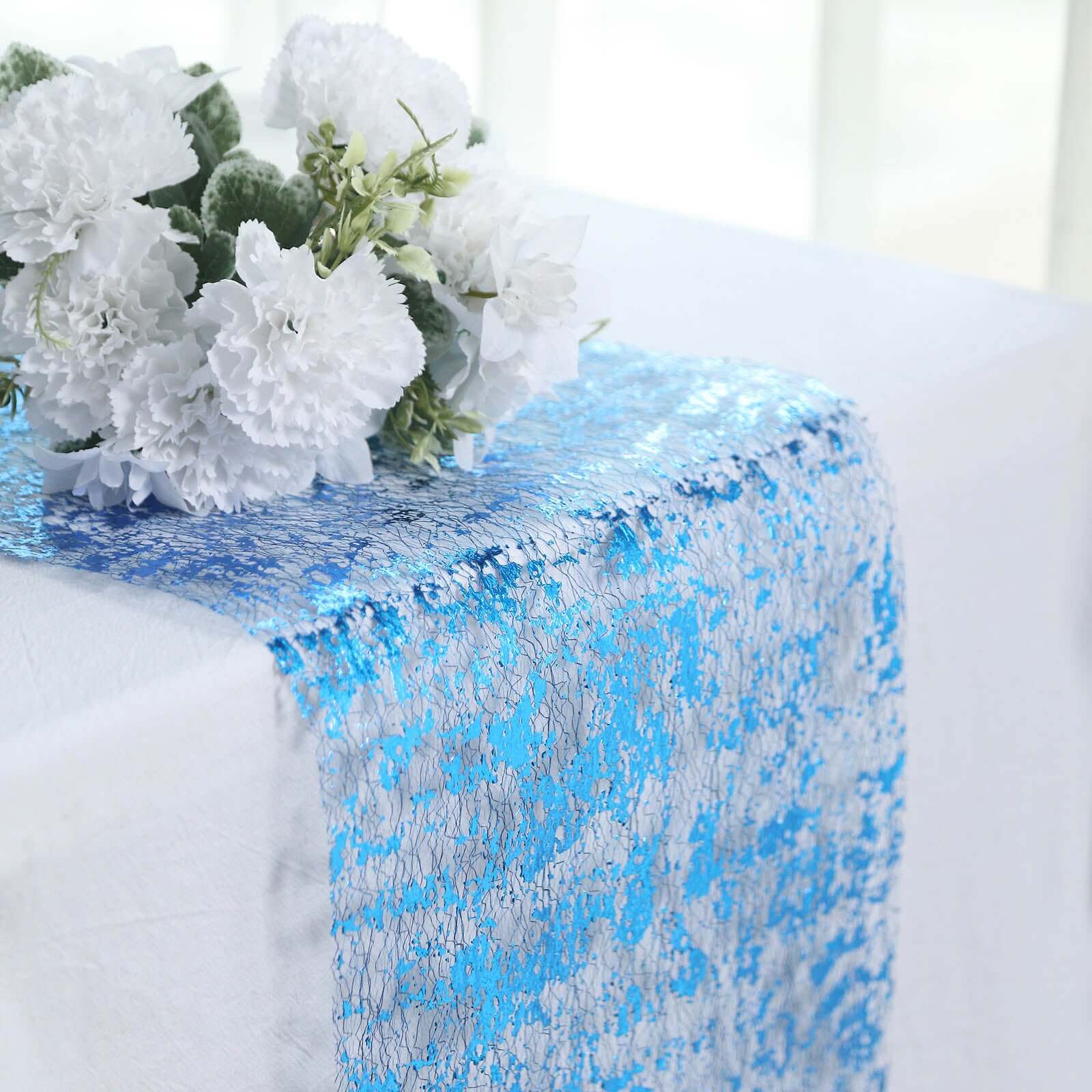 Mesh Polyester 108 Table Runner Roll Metallic Royal Blue - Distressed Foil Look Disposable Table Decor